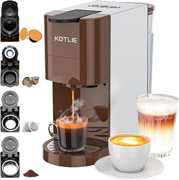 Espresso 4in1 Coffee Pods Machine for Nespresso Original/Dolce Gusto/Ground Capsule and ESE Coffee Pods,19 Bar Automatic Coffee Capsule Machine, AC-513K BROWN