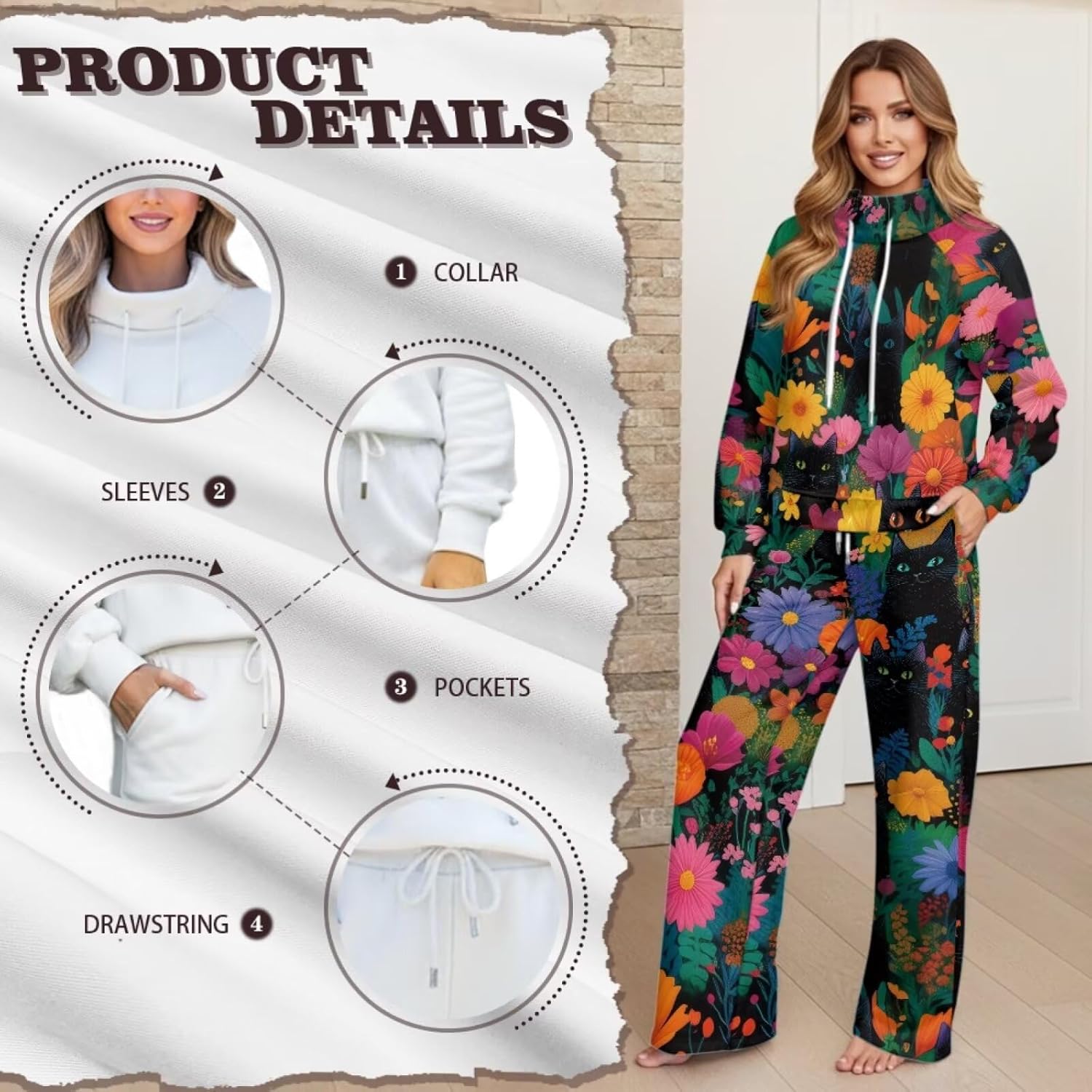 2 Piece Lounge Sets for Women Mockneck Sweatshirts and Wide Leg Pants with Pockets Tracksuit Matching Outfits - Image 4