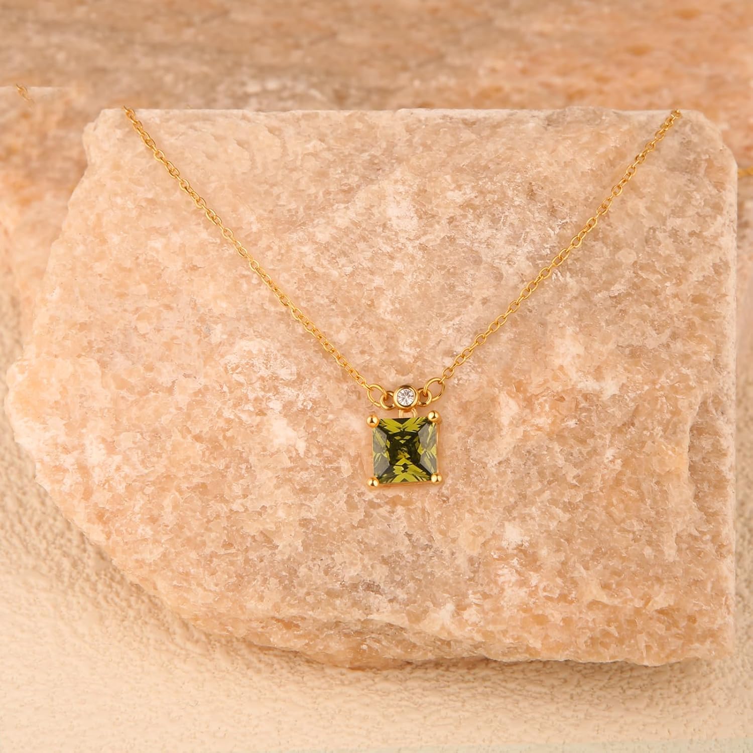 18K Gold-Plated Birthstone Necklace for Women, 5A Princess Square Cubic Zirconia Pendant, Birthday Anniversary Valentine's Gifts for Her, 18-20 Inches - Image 3