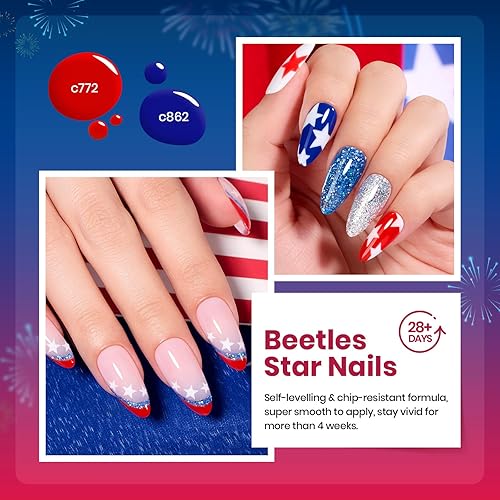 Miniatura 4 de Beetles - Juego de esmaltes de uñas de gel para el 4 de julio, 6 colores rojo, blanco, azul marino, con esmalte de gel de purpurina plateada, se