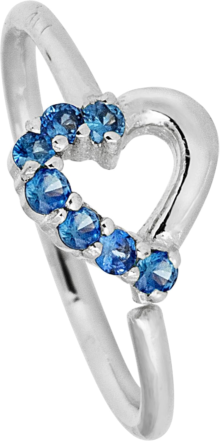 20G 14K Gold Heart Nose Ring, 0.07ctw Blue Sapphire Gemstone Nose Hoop, Twist-open 5/16"(8mm) Nose Ring, September Birthstone Hoop Unisex