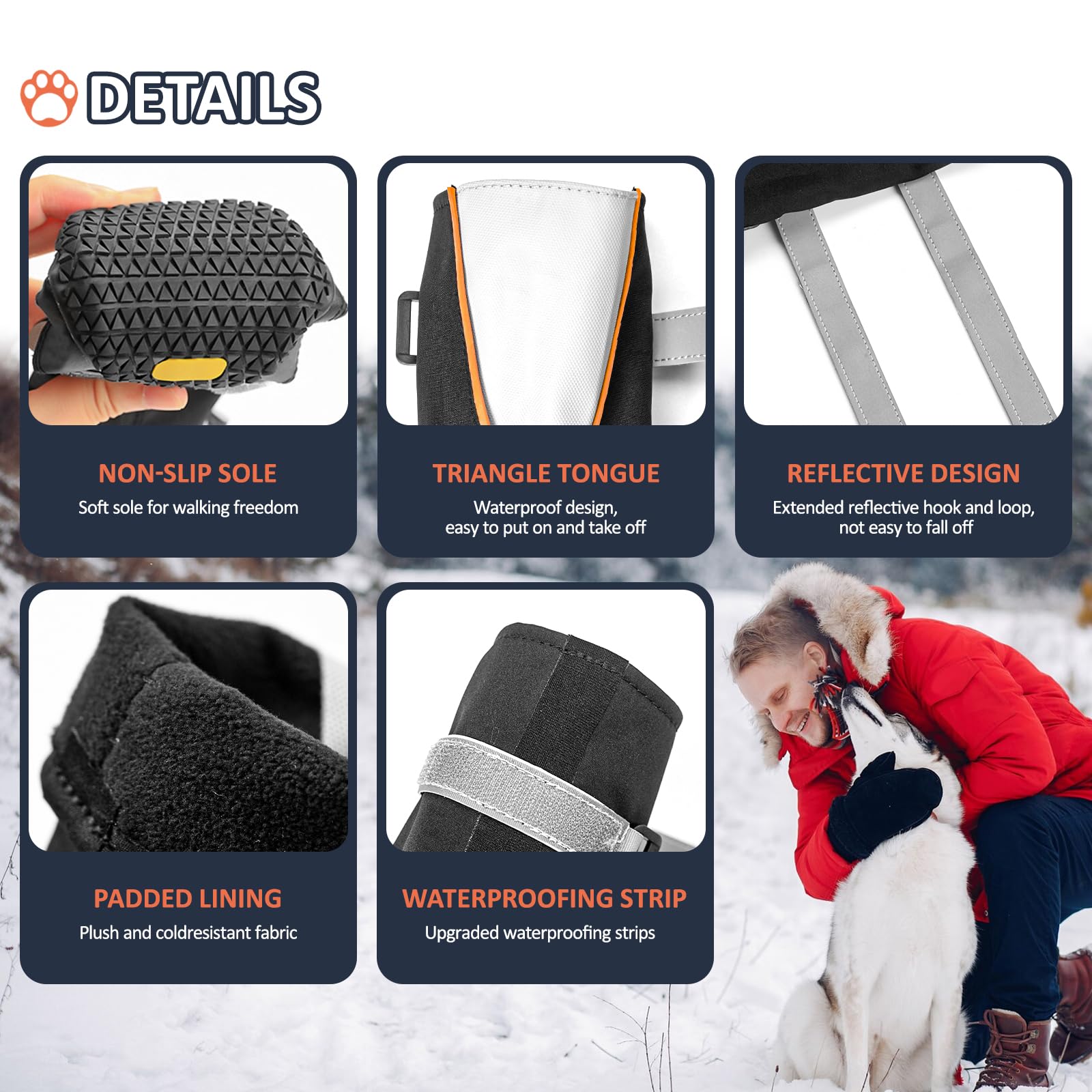 OHCOZZY Zapatos Perro Impermeables Profundos, Botas Altas del Perro con la Lengüeta en Forma de V, Resistente al Desgaste Suela Protector de la Patas Perros Pequeños, Medianos y Grandes 4 Piezas,L