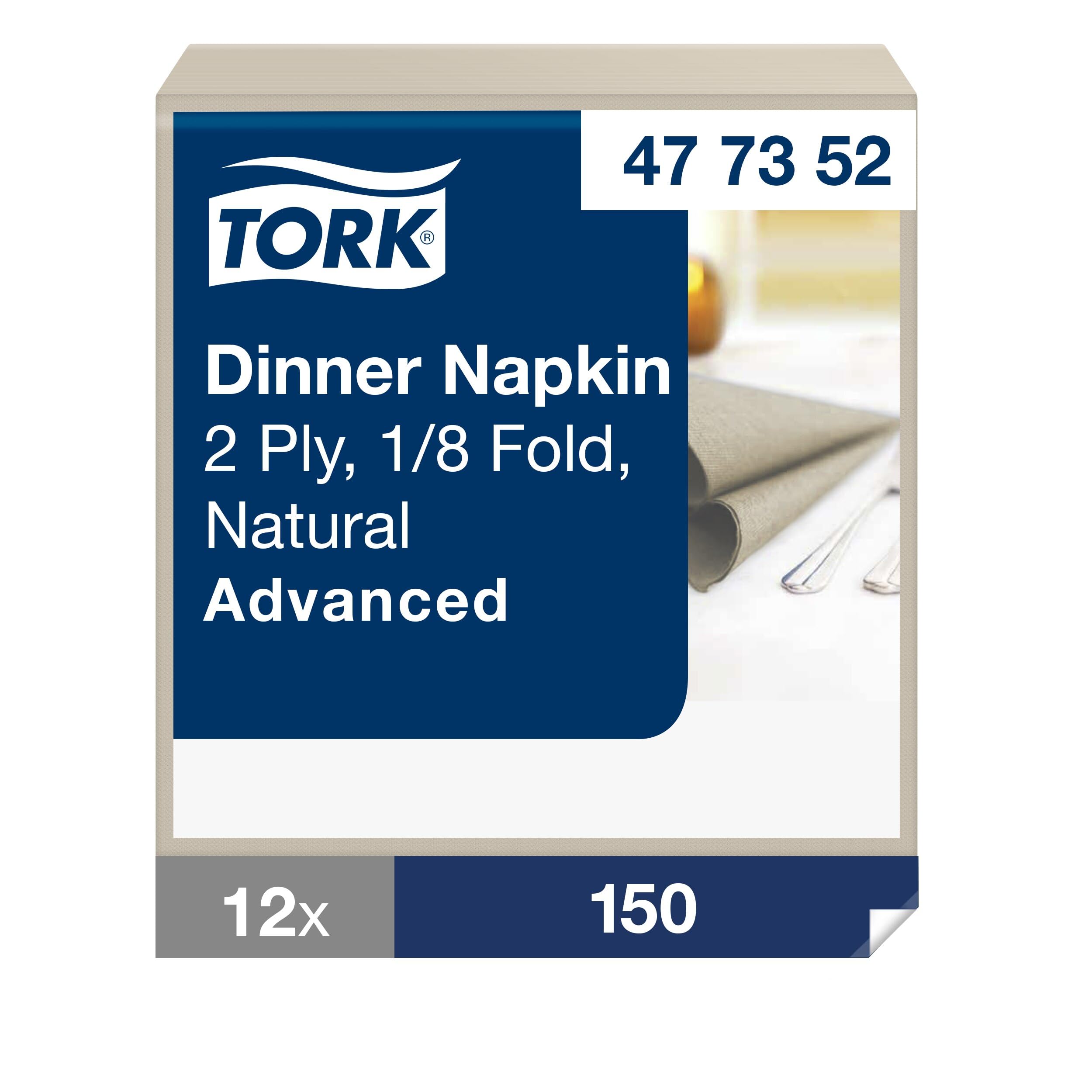 Tork Serviette Dinner naturelle, 477352, 12 x 150 serviettes | pliage 1/8 2 plis, 39 cm x 39 cm