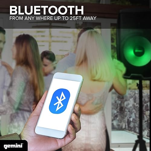 Miniatura 6 de Gemini - Altavoz PA Bluetooth de 2000 W con soporte, sistema de altavoces DJ de 15 pulgadas con luces LED, USBSDFM, emparejamiento estéreo