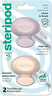 Steripod Clip-On Toothbrush Protector - Thymol Infused for Fresh Bristles, Fits Manual & Electric Toothbrushes, Pink/Blue 2-Pack