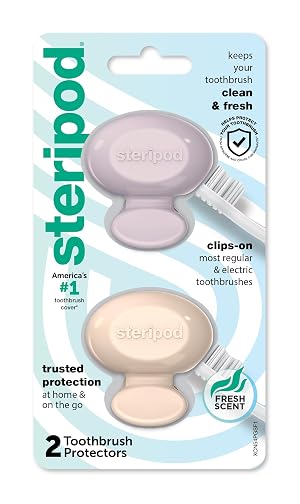 Steripod Clip-On Toothbrush Protector Keeps Fresh and Clean Fits Most Manual and Electric Toothbrushes Pink and Blue 2