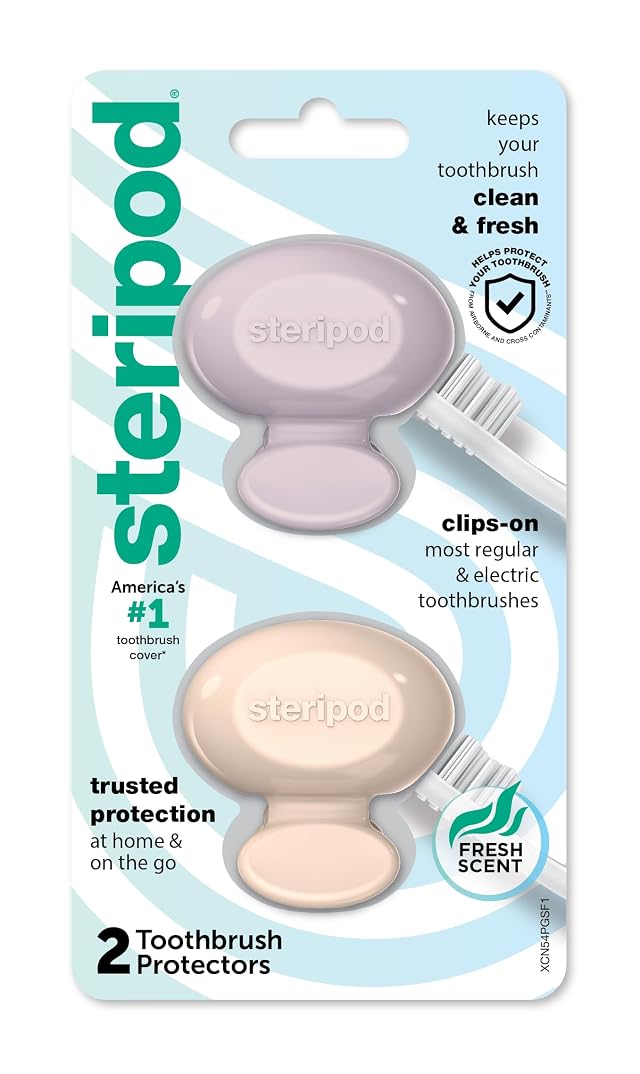 Steripod Clip-On Toothbrush Protector Keeps Fresh and Clean Fits Most Manual and Electric Toothbrushes Pink and Blue 2