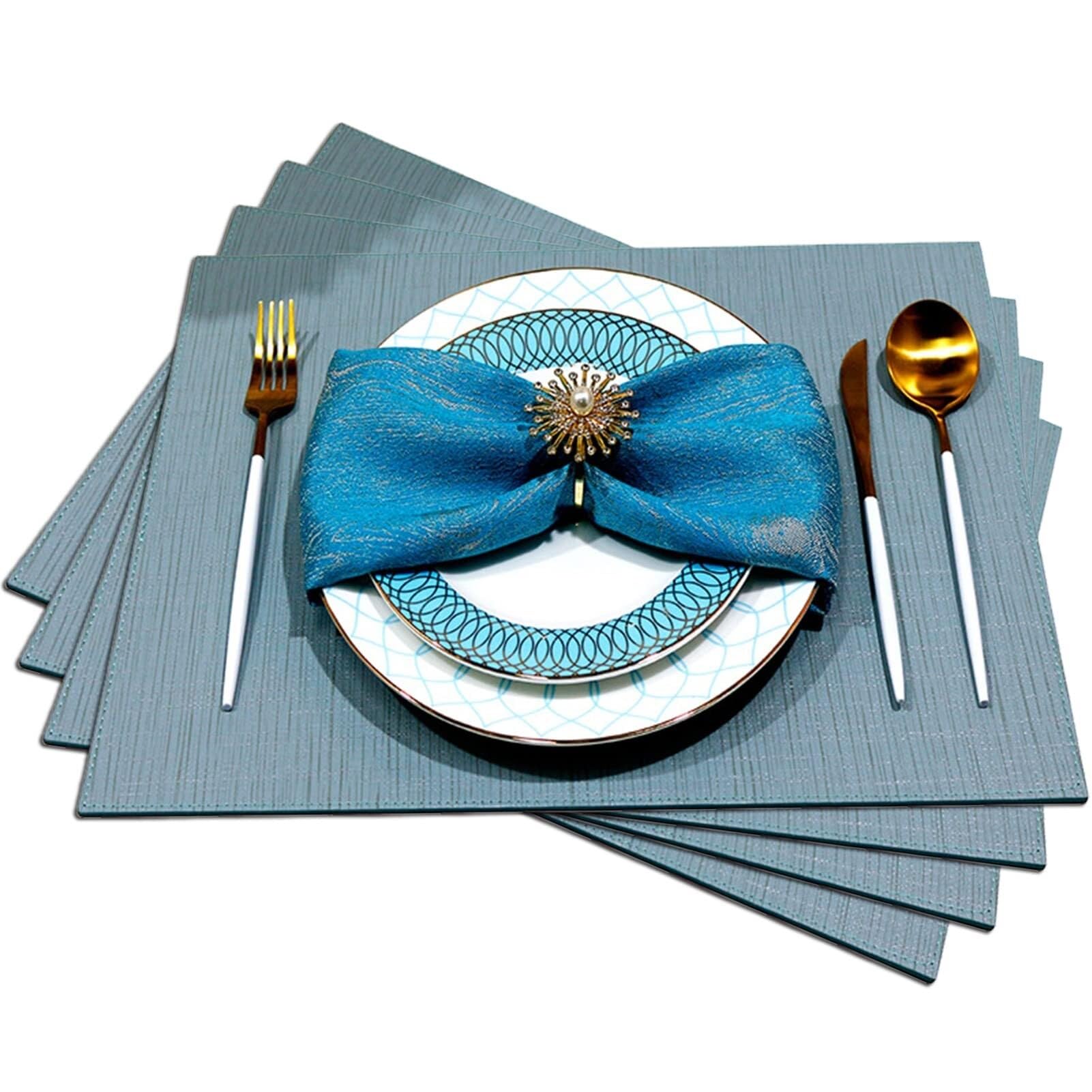 Lot de 4 sets de table en polyuréthane - Lavables - Antidérapants et faciles à nettoyer - En cuir synthétique - Décoration de cuisine - Bleu