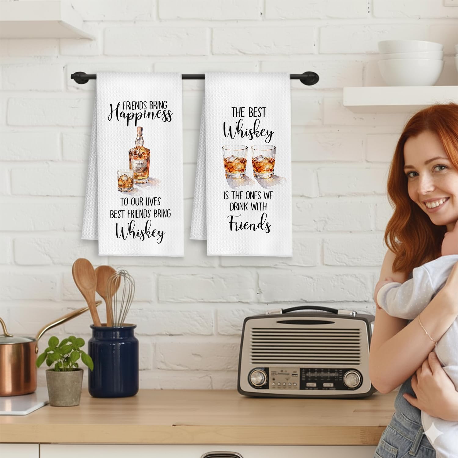 Humorous Whiskey Kitchen Towels, Gifts for Whiskey Lovers Drinkers Dish Tea Towels, Cocktail Lover Gifts Decorative Hand Towel for Kitchen Bar Cart Pub, 16x24 Inch Set of 2 image 3