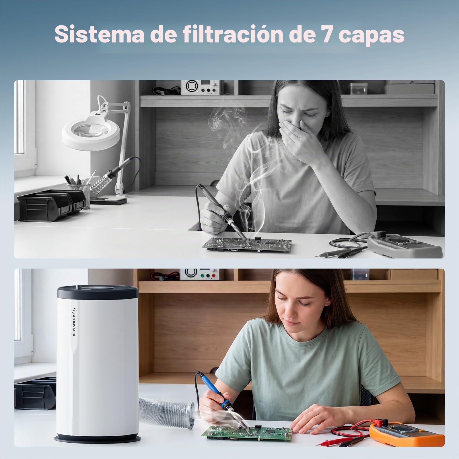 ATOMSTACK D3 Purificador de Aire, Filtros Reemplazables, Extractor de Humos Para Grabadora Láser, Sistema de Filtración de 7 Capas, Juego de Filtros HEPA