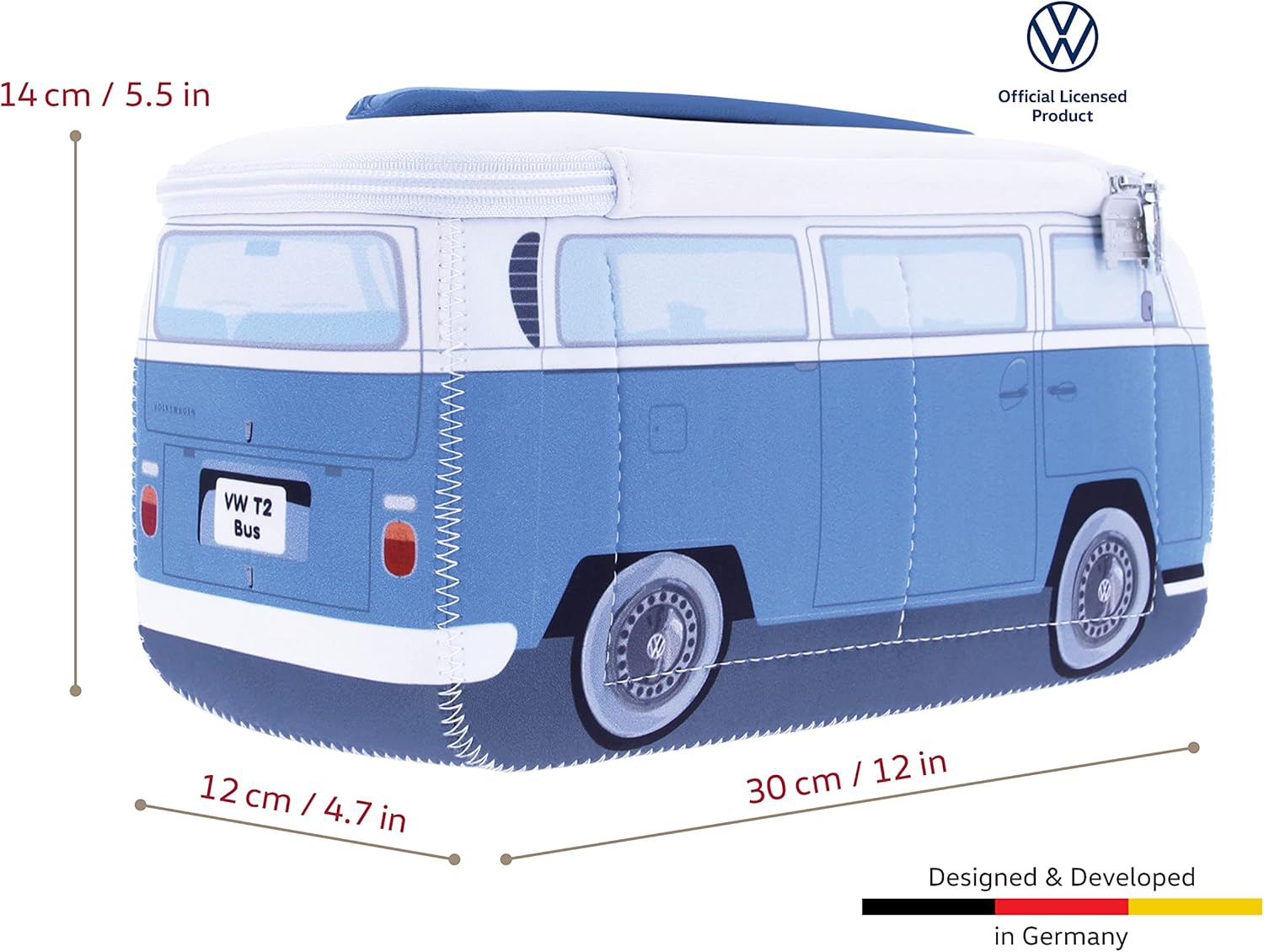 BRISA VW Collection Volkswagen Neoprene Universal Makeup Cosmetics Toiletry Travel Pharmacy Bag in T2 Bus Design (Large)