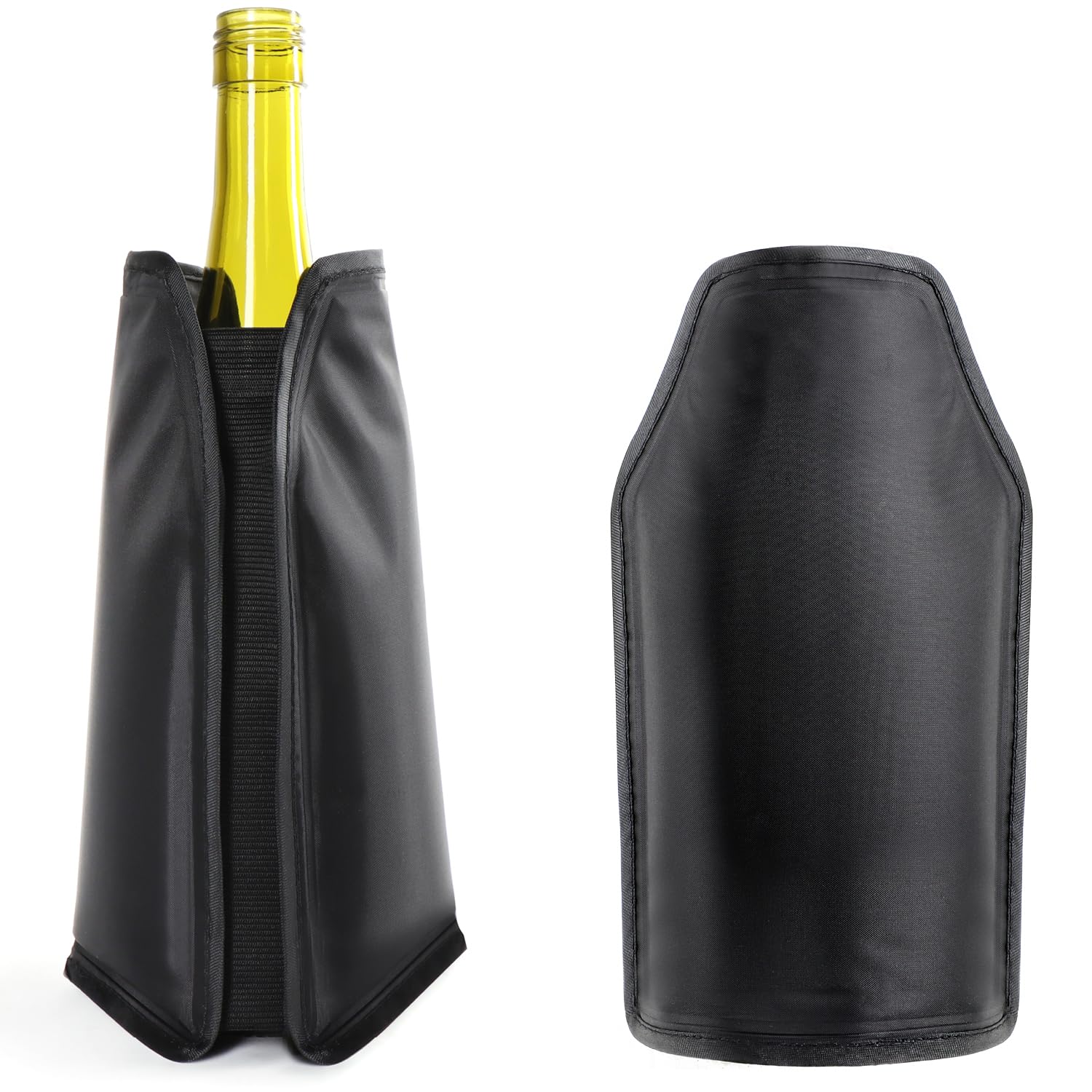 2x Enfriador de botellas portátil, funda refrigerante con banda elástica para vino, cerveza, cava y refrescos (Negro - 2 piezas)