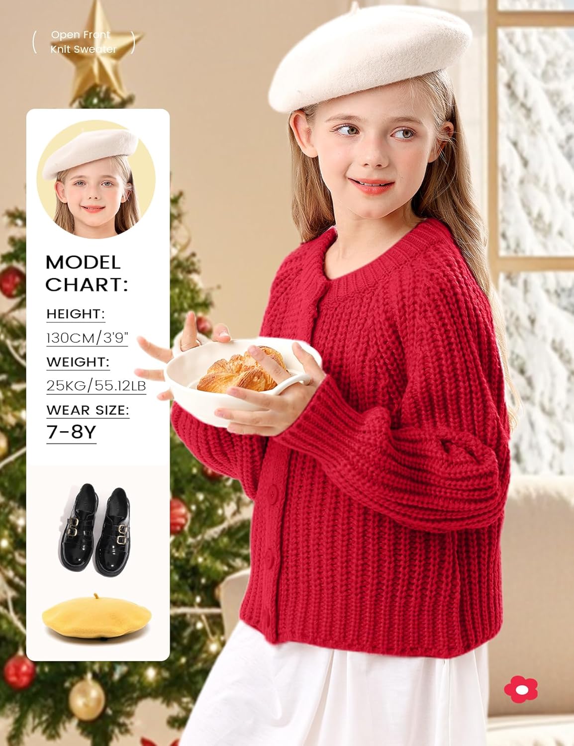 Wyeysyt Girls Cardigan Button Down Long Sleeve Chunky Knit Sweater Fall Open Front Cute Cardigan Coat - Image 5