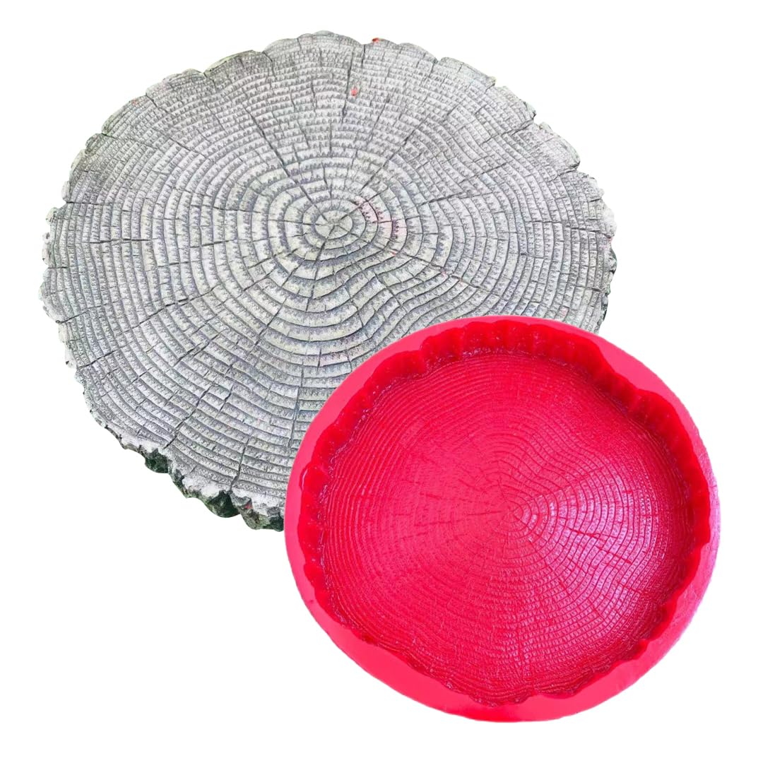 Cuscinetto per timbri in calcestruzzo, stampo in gomma morbida per impronta di cemento, design imitazione tronco d'albero, diametro 54 cm