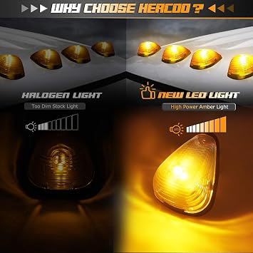 HERCOO LED Roof Lights Lenses Amber Cab Marker Clearance Running Compatible with 1999-2016 Super Duty F250 F350 F450 F550 Aftermarket Replacement