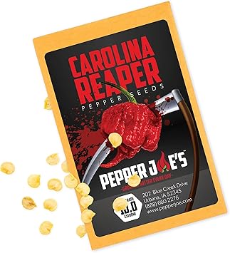 Pepper Joes Carolina Reaper Seeds Pack of 10+ Worlds Hottest Chili Pepper Seeds USA Grown Premium Non-GMO Carolina Reaper Seeds for Planting