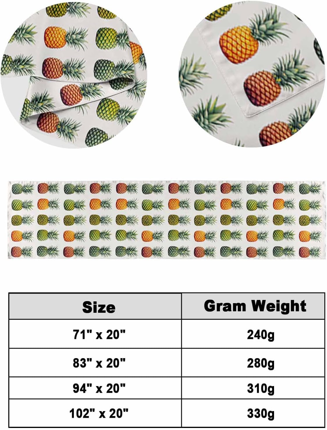 Yukro Gradient Bed Runner Scarf, Pink Green Pineapple Gradient Watercolor Fruit Summer Twin Bed Scarf Runner, No Fading Decorative Bedding Scarf for Bedroom Hotels Homes and Guestrooms