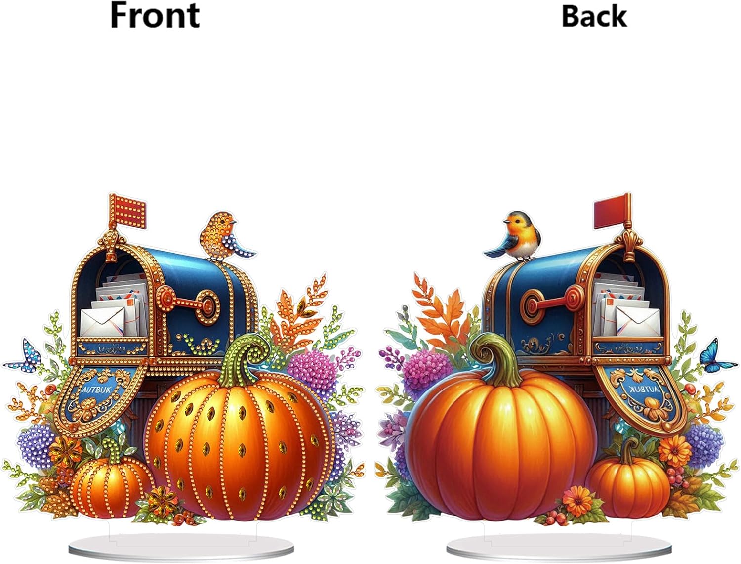 2Pcs DIY Diamond Desktop Ornament Autumn Special Shaped Crystal Diamond Art Painting Double Sided Pattern Single Sided Diamond Tabletop Ornaments Home Decor-Mailbox02