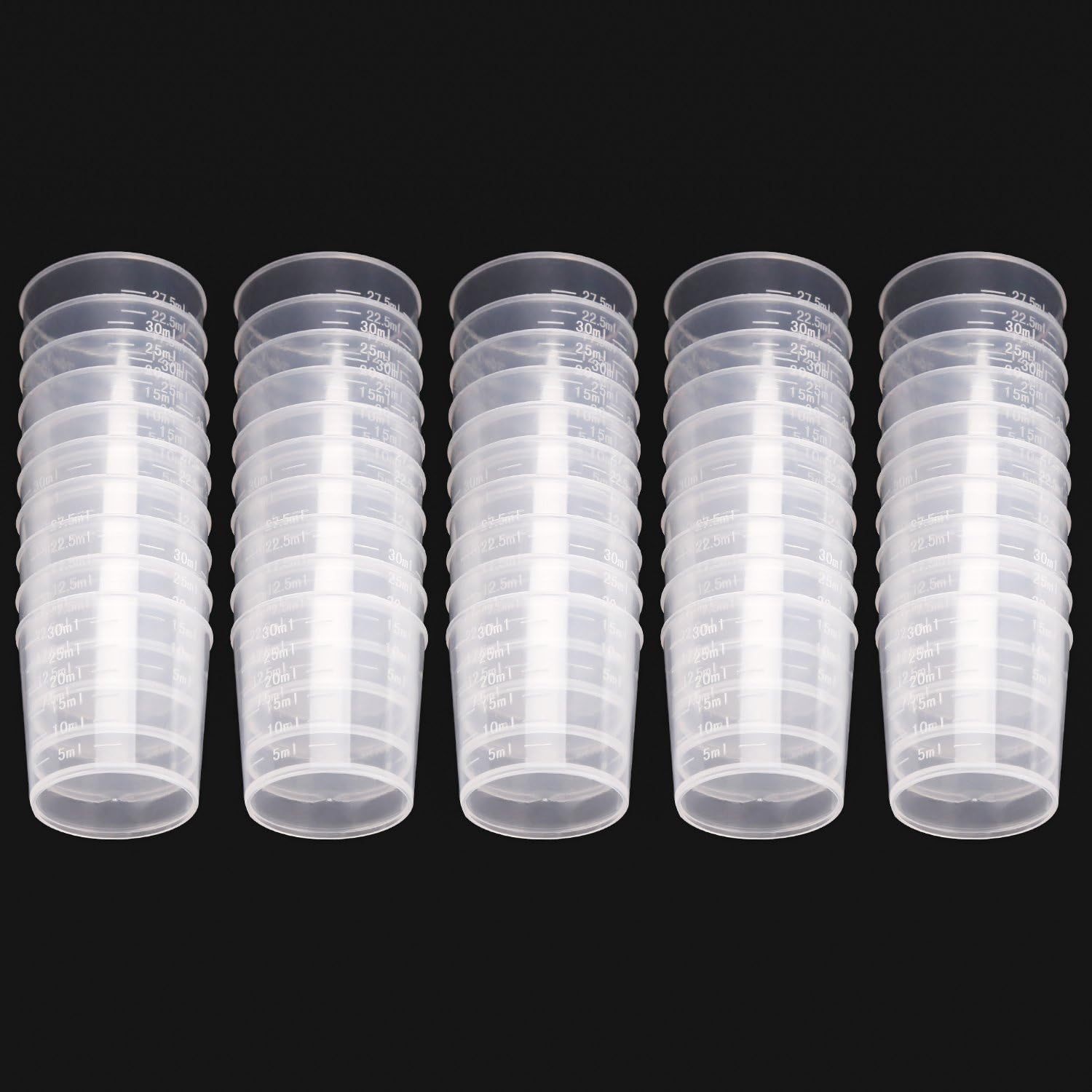 WXJ13 50 Pack 30ml Plastic Reusable Graduated Cups Transparent Scale Cups with 50 Pack Wooden Stirring Sticks for Mixing Paint, Stain, Epoxy, Resin