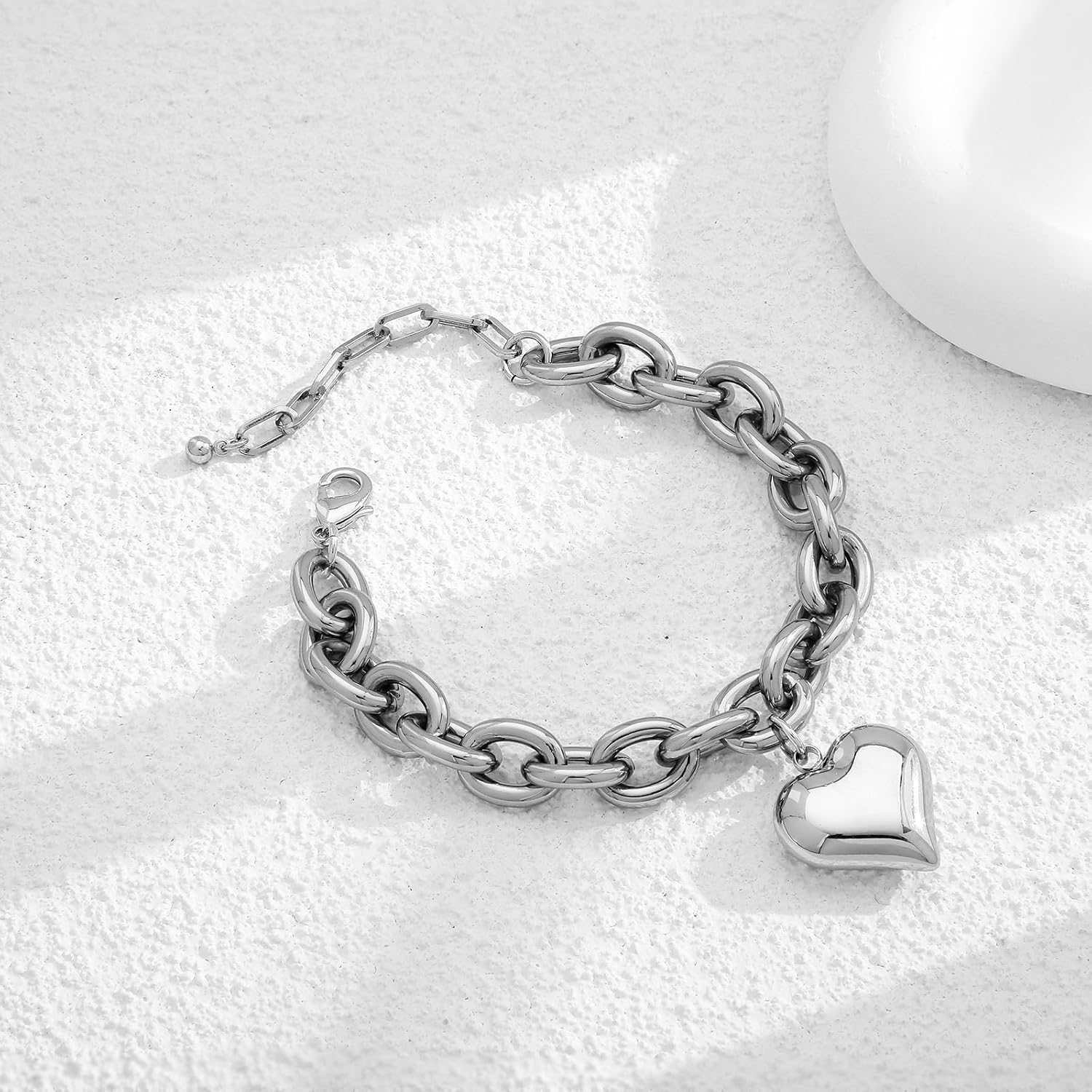 CLASSYZINT Heart Bracelet for Women Puffy Heart Charm Bracelet Link Chain Bracelet Adjustable Link Bracelets