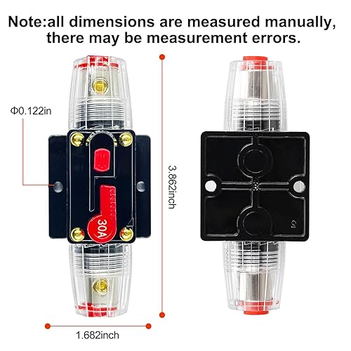 Miniatura 9 de Xipupoo Disyuntor de 50 amperios con interruptor de reinicio manual, resistente al agua, 12 V-48 V CC, fusible reiniciable para motor de arrastre de
