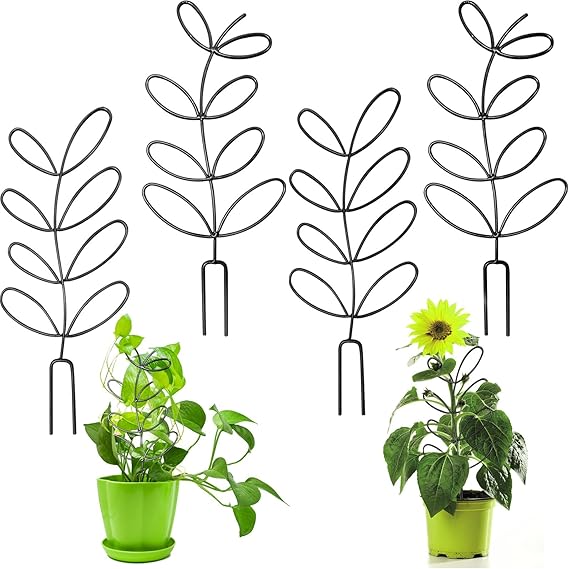 4 Pcs Small Metal Trellis for Potted Plants,Indoor Plants Trellis for Climbing,Leaf