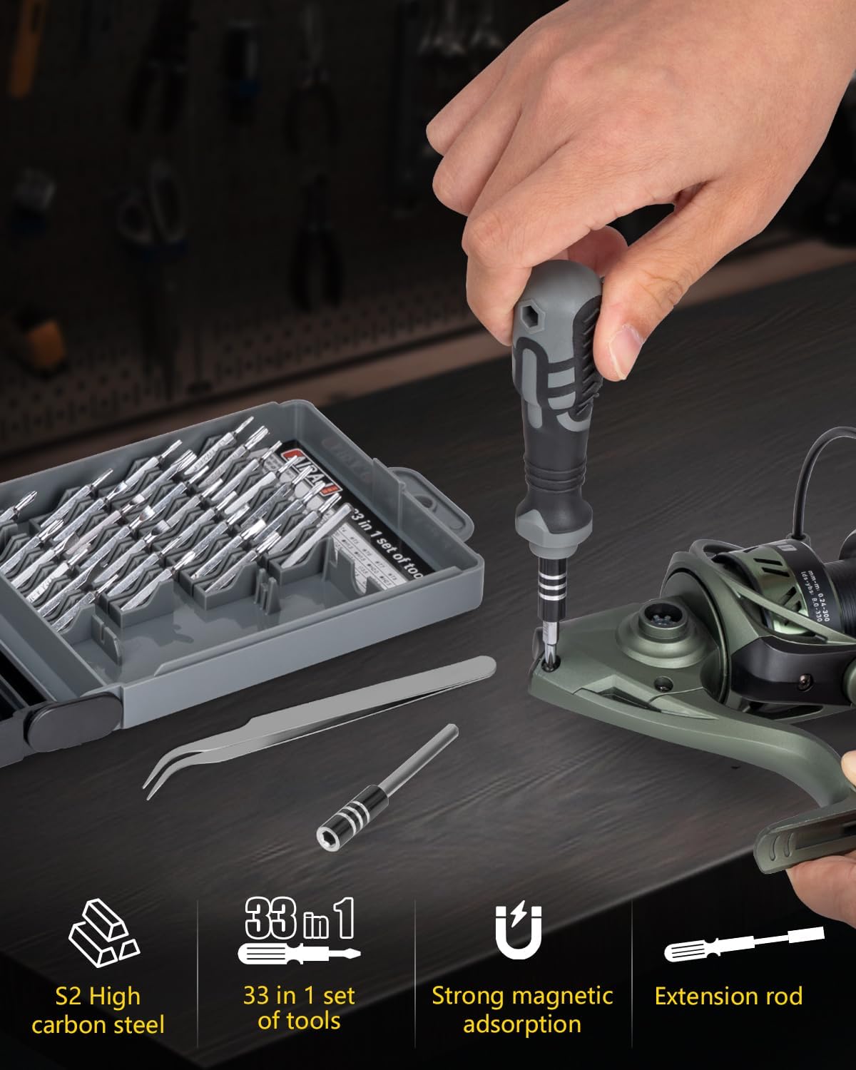THKFISH Fishing Reel Maintenance Kit, Reel Repair Tool Kit, Fishing Reel Cleaning Set with Spool Pin Remover and 28 in 1 Screwdriver or 38 in 1 Electric Screwdriver