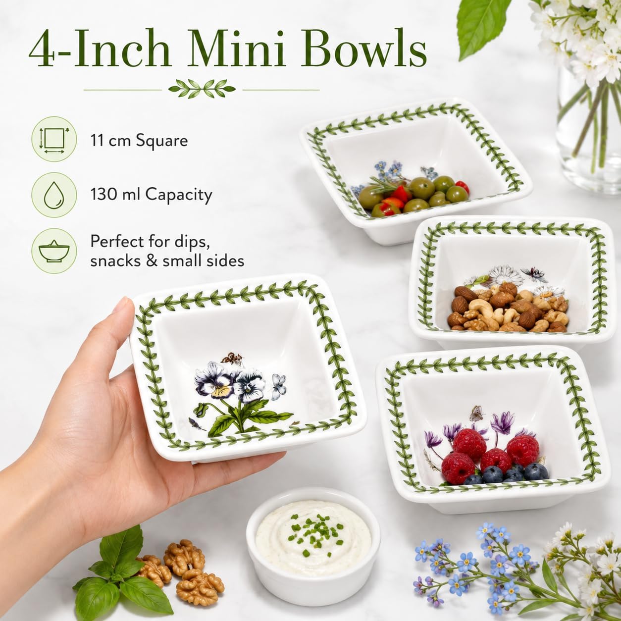 Portmeirion Botanic Garden Square Bowl, Mini, Set of 4
