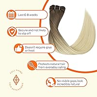 Vista 5 de Full Shine Extensiones de cabello humano de trama, 18 pulgadas, para coser, balayage, para mujer, marrón a rubio platino, cabello sedoso y suave