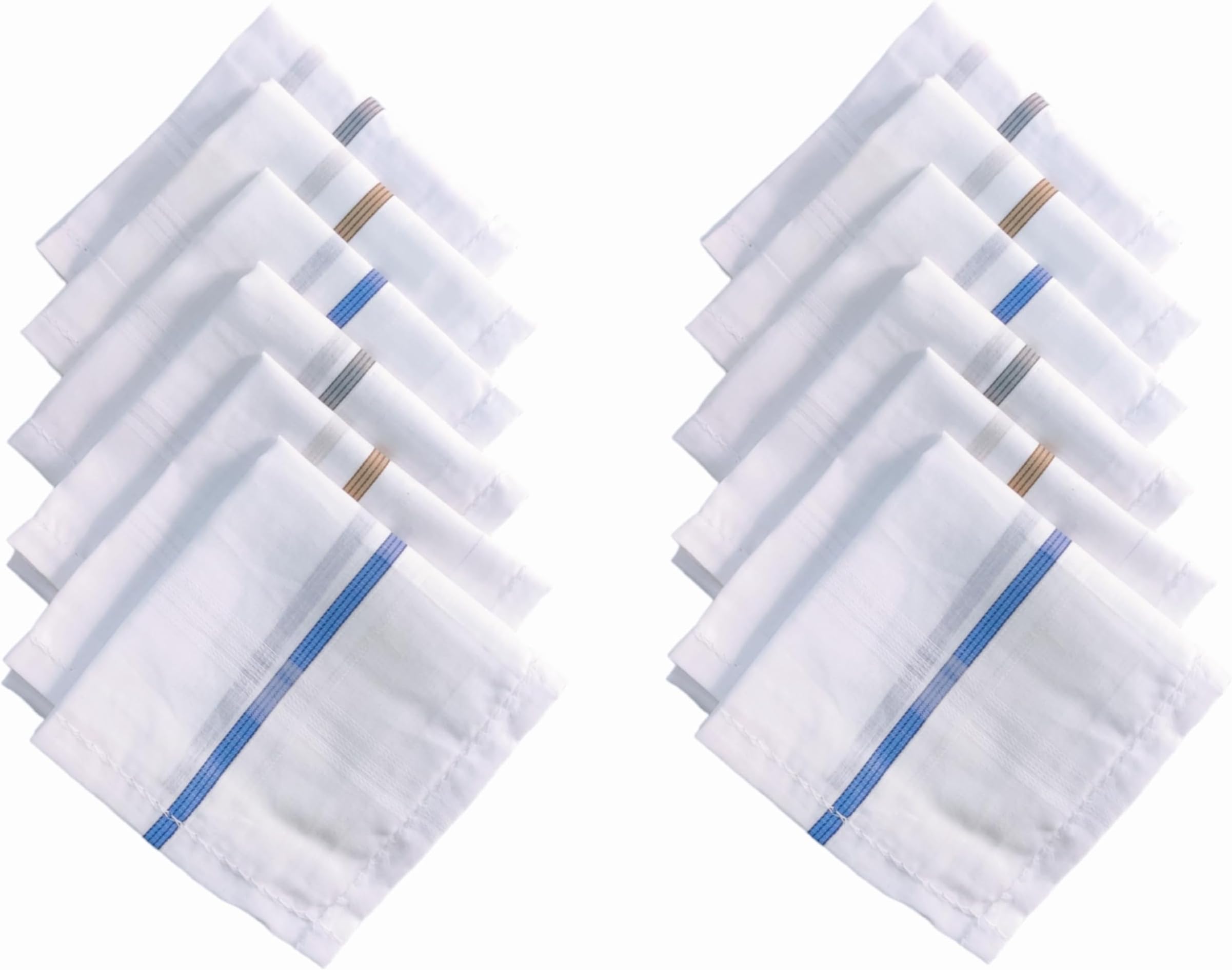 100% Cotton Handkerchiefs for Men, Large Size Rumal for Man, White & Multicolor Stripes Napkins