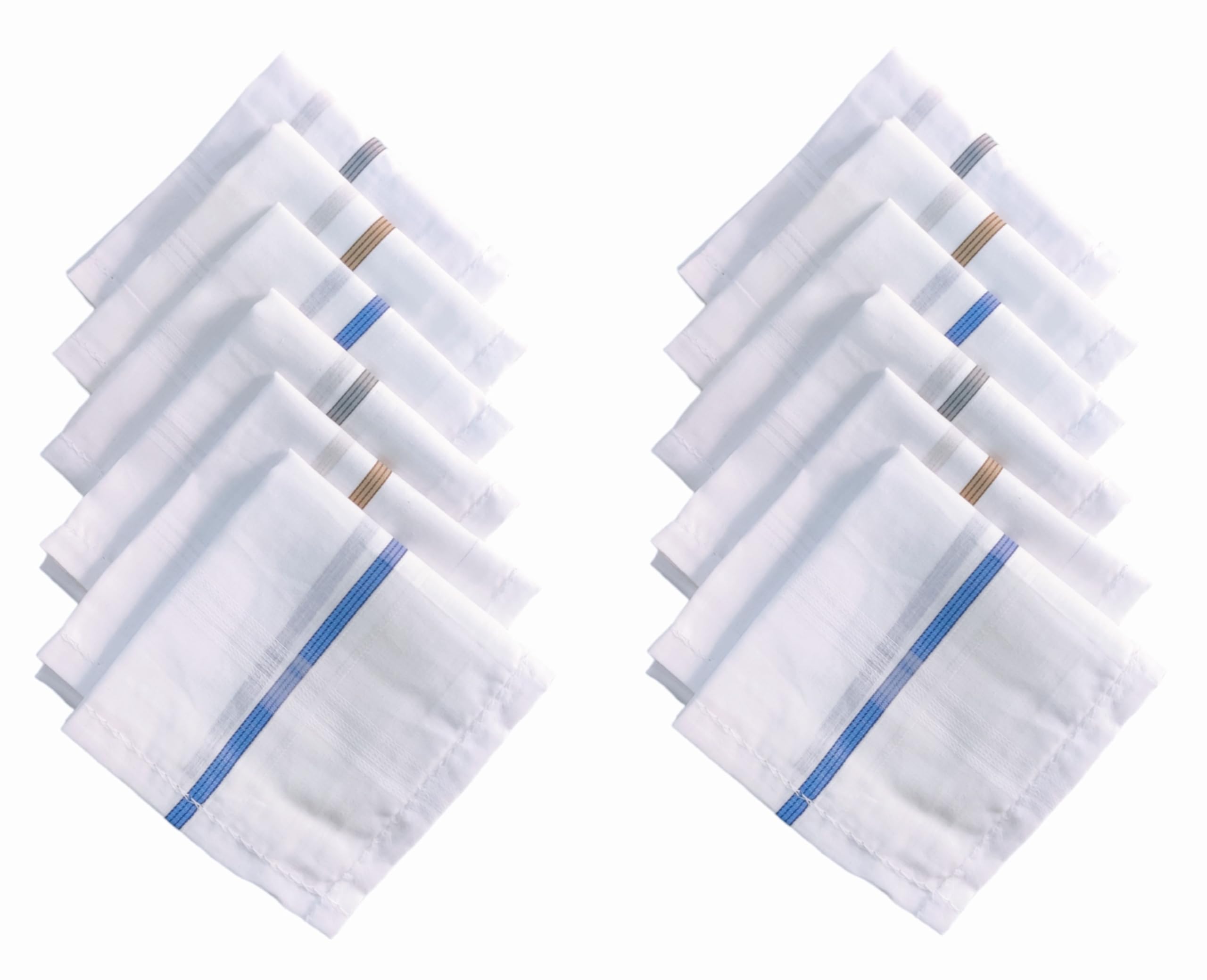Caslino100% Cotton Handkerchiefs for Men, 41 x 41 cm, Large Size Rumal for Man, White & Multicolor Stripes Napkins