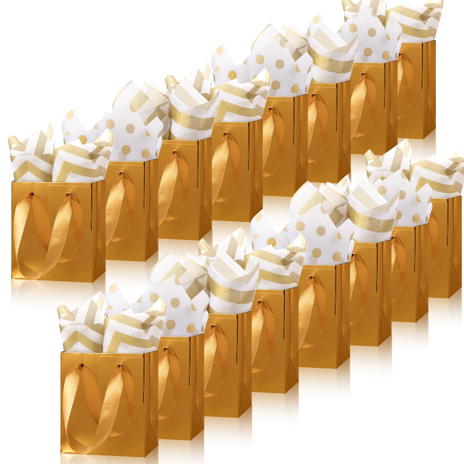 Tenare 12 Pcs Small Gift Bags Mini Paper Bags Bulk Tiny with Handle Tissue for Jewelry Gift Wrapping Happy Mother's Father's Day Birthday Graduation