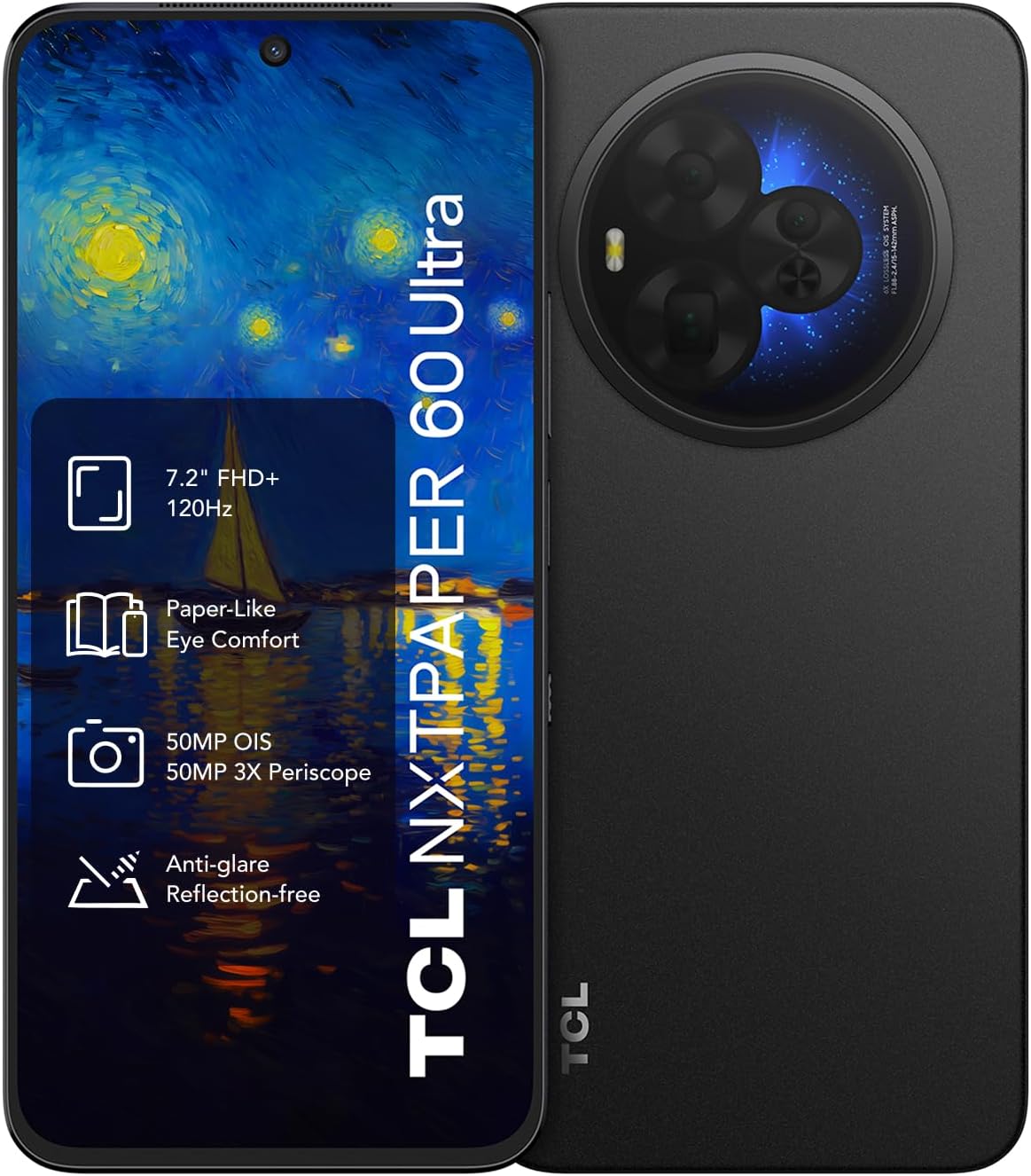 TCL NXTPAPER 60 Ultra 5G Android Smartphone,7.2" FHD+,12GB RAM+256GB ROM,Eye Care Phone,Nebula Black