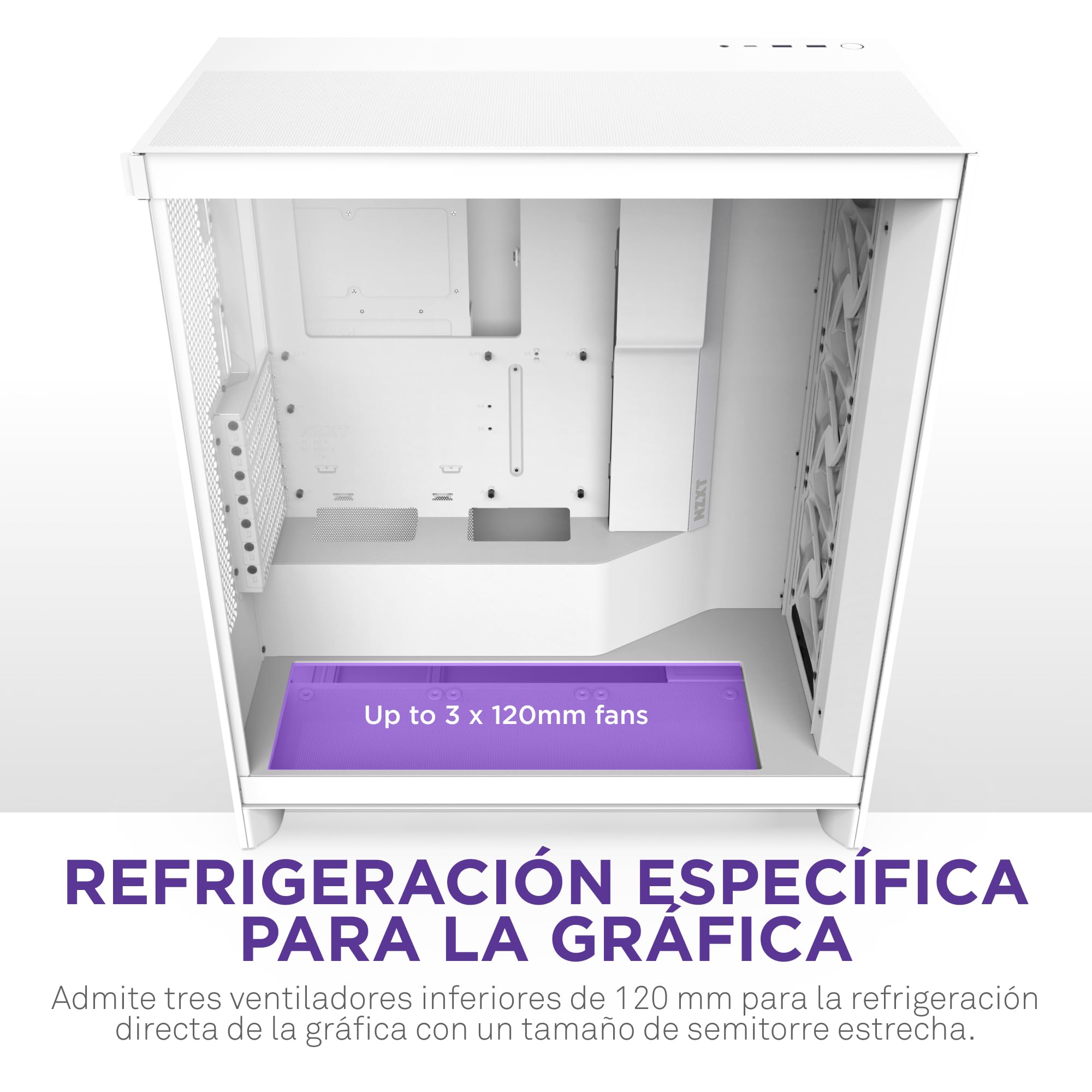 NZXT H7 Flow, 2024 Semitorre ATX Flujo de Aire, Admite 3 Ventiladores Inferiores 120 mm para gráfica, con 3 Ventiladores Frontales 120 mm, Admite radiador Frontal 420 mm, Blanco