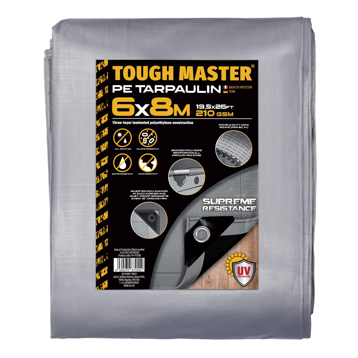 TOUGH MASTER Lightweight 210GSM 6 x 8M Tarpaulin Ground Sheet Waterproof Cover
