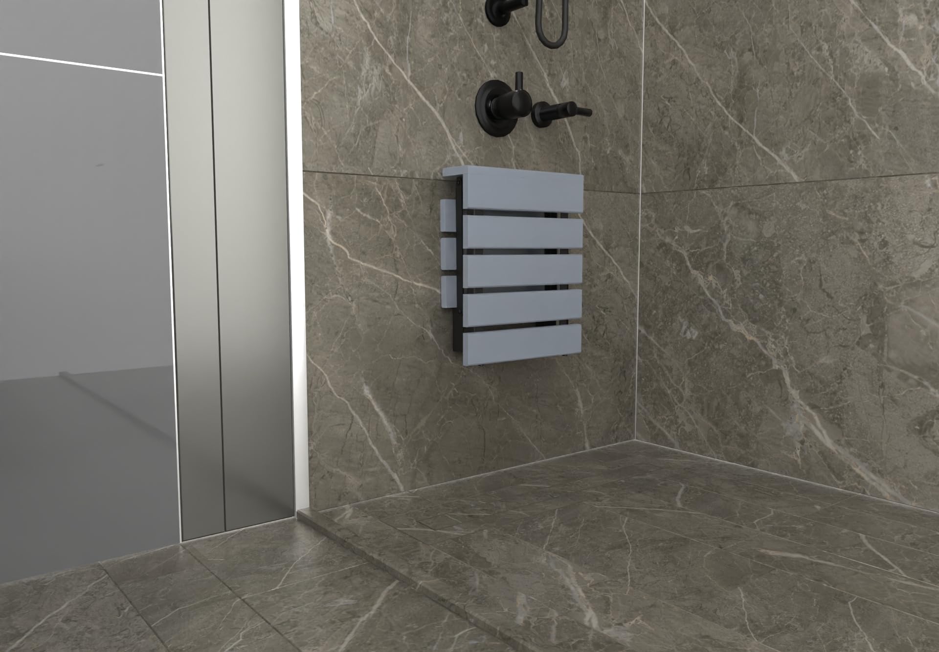 Seggiolino doccia murale pieghevole in legno di teak fatto a mano, sgabello doccia interno per anziani, disabili, donne incinte e con disabilità, panca esterna pieghevole resistente all'acqua (grigio)
