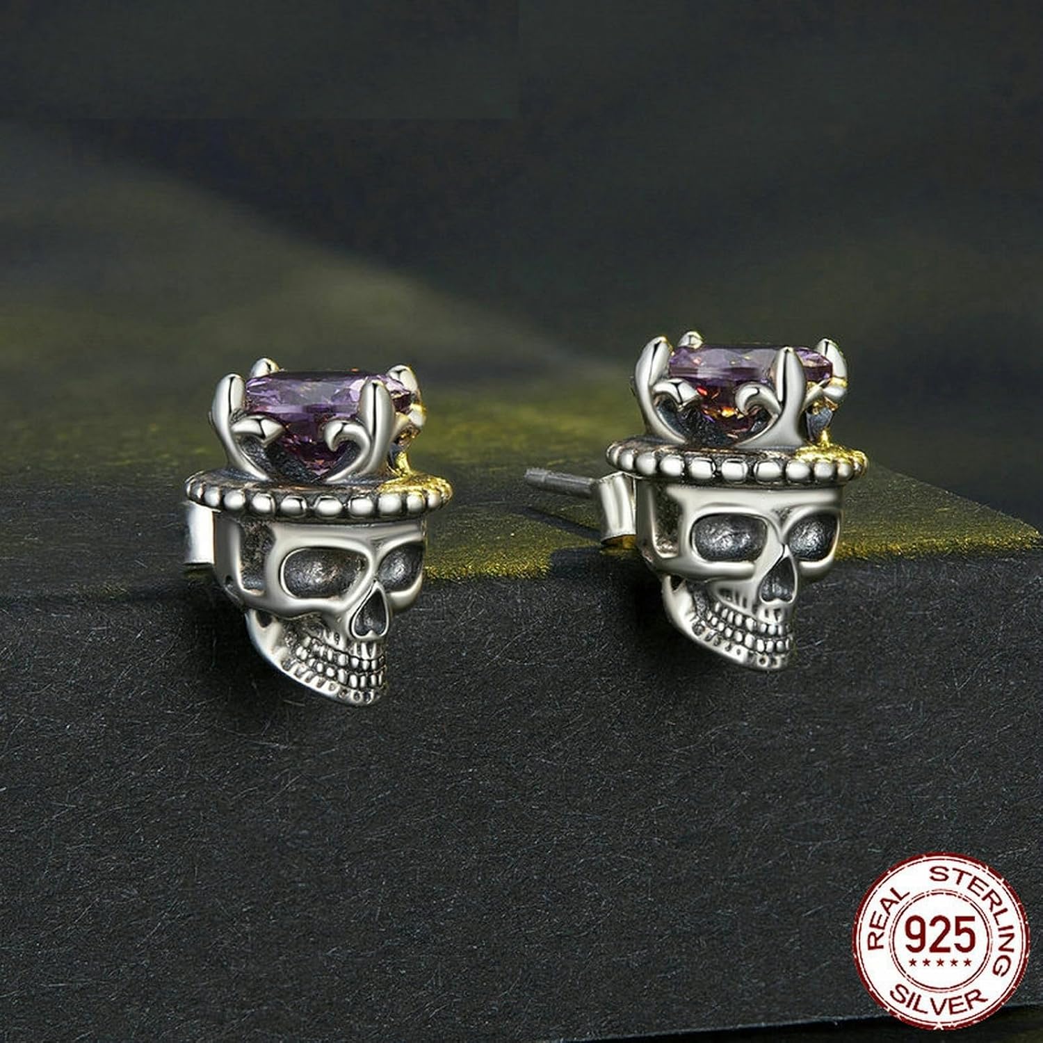 925 Sterling Silver Retro King of Skull Stud Earrings Skeleton Earrings for Women Halloween Fine Jewelry