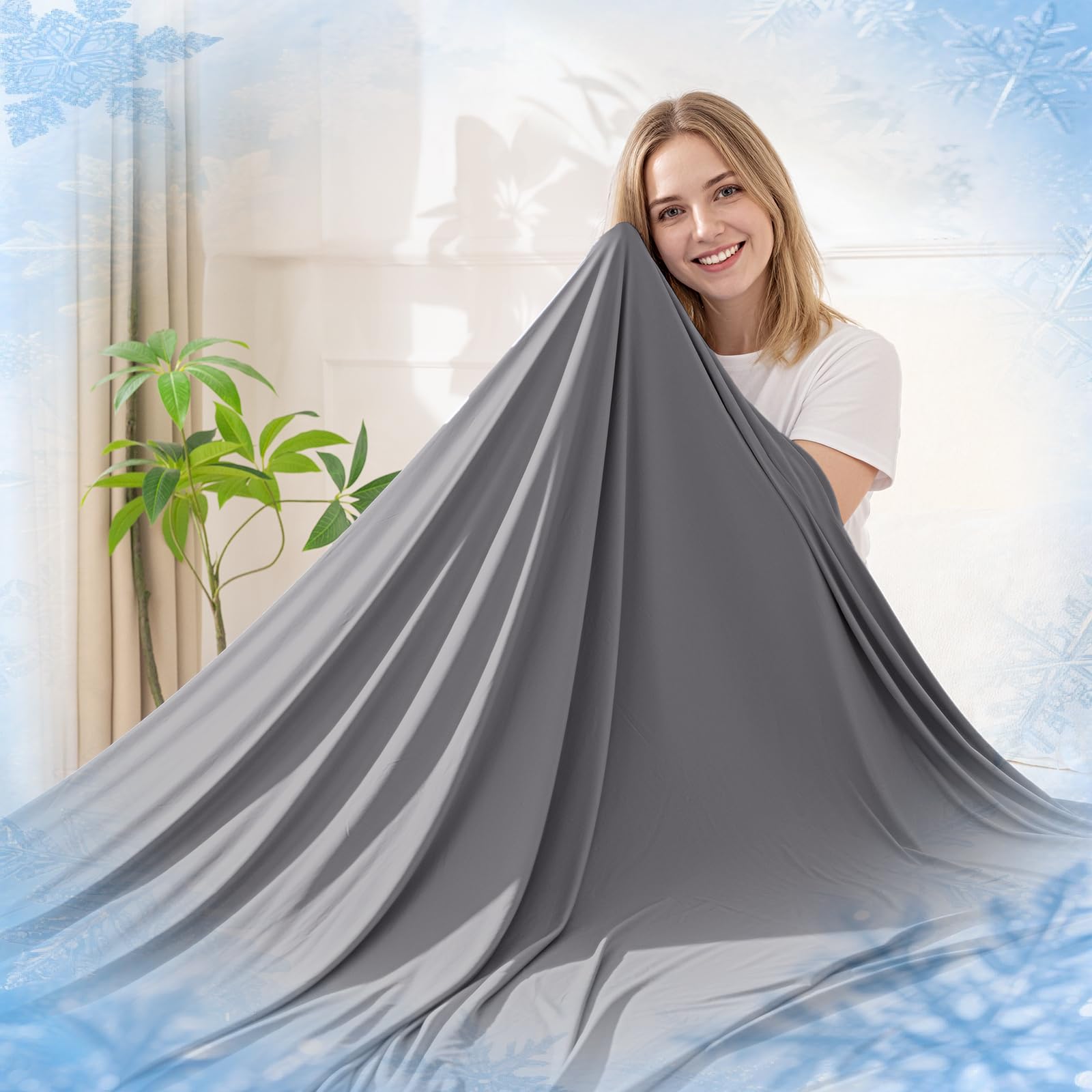 Enfriamiento de Verano, Manta refrescante para Sudores nocturnos, Japonesa Q-MAX> 0,45, Manta de Verano para Cama, sofá, Silla, Viajes, para Dormir Caliente, Texturizado-Gris, 127 x 152 cm