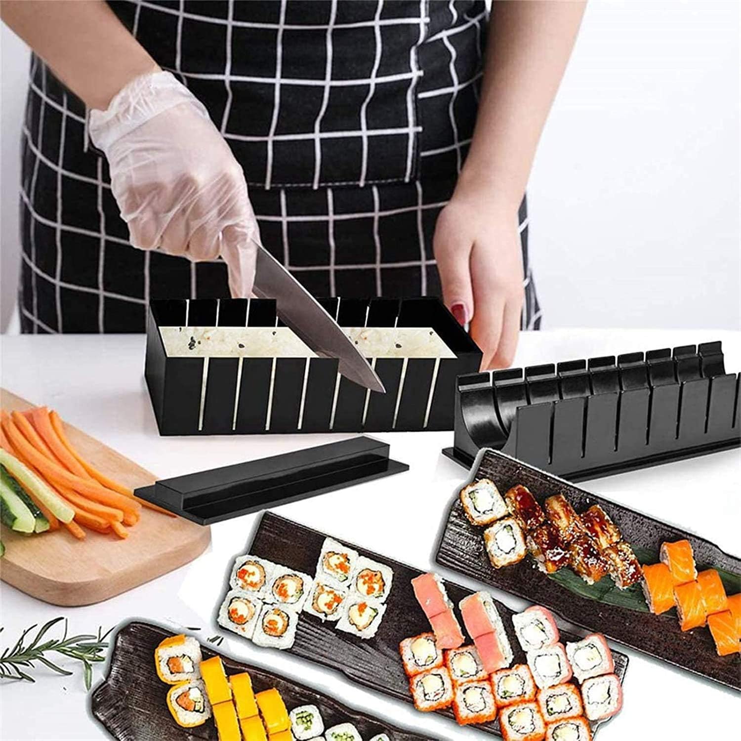 Sushi Making Kit, 13 Pcs All In One Sushi Maker Tools with Multiple Shapes Rice Mold & Sushi Knife, Easy Using Complete Sushi Set for Beginners and Professional DIY at Home