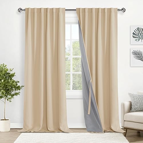 Miniatura 10 de XWZO Cortinas 100% opacas, 2 paneles con alzapaños, bloqueo de calor y luz completa, tratamiento de ventana con forro negro para