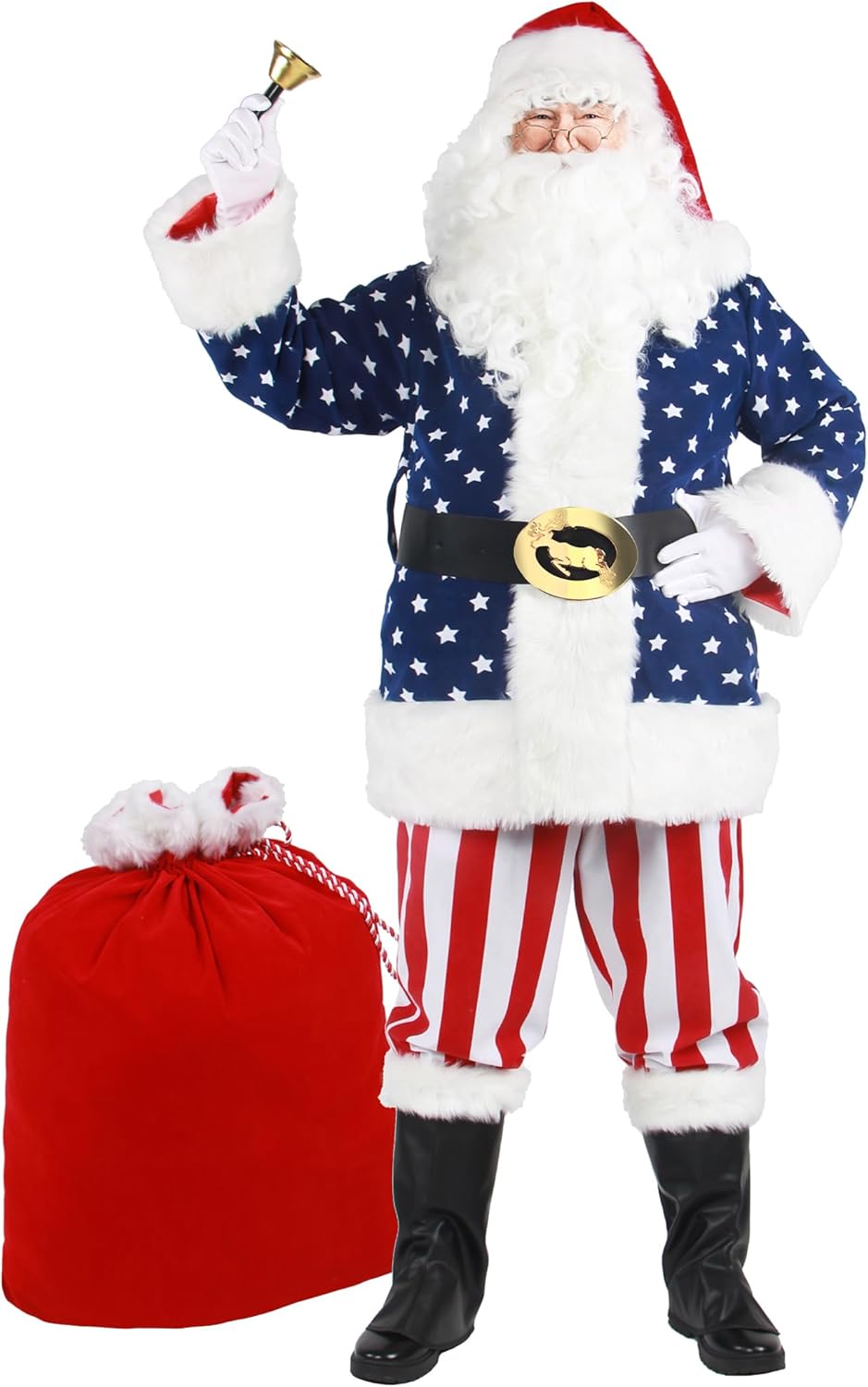 Santa Claus Costume for Men Adult Deluxe Professional Santa Suit 11pcs Red White Blue Adults Christmas Clause Outfit
