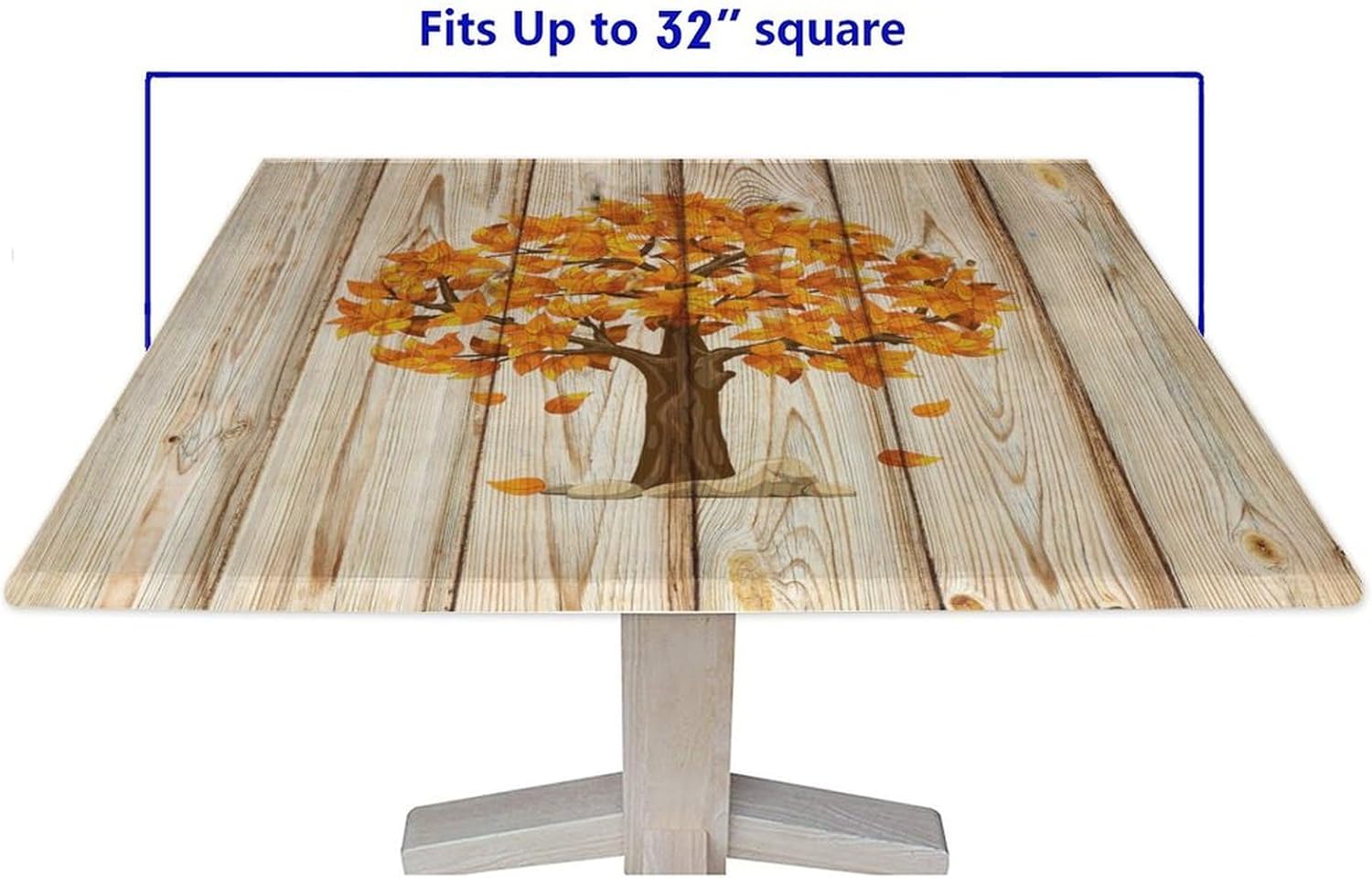 Square Fitted Tablecloth with Elastic Edge, Rustic Wood Leaf Style Countryside Scene Polyester Wipeable Home Decor Table Cover,for Banquet Buffet kitchen Dining and Party,Fit for 32" x 32"square table