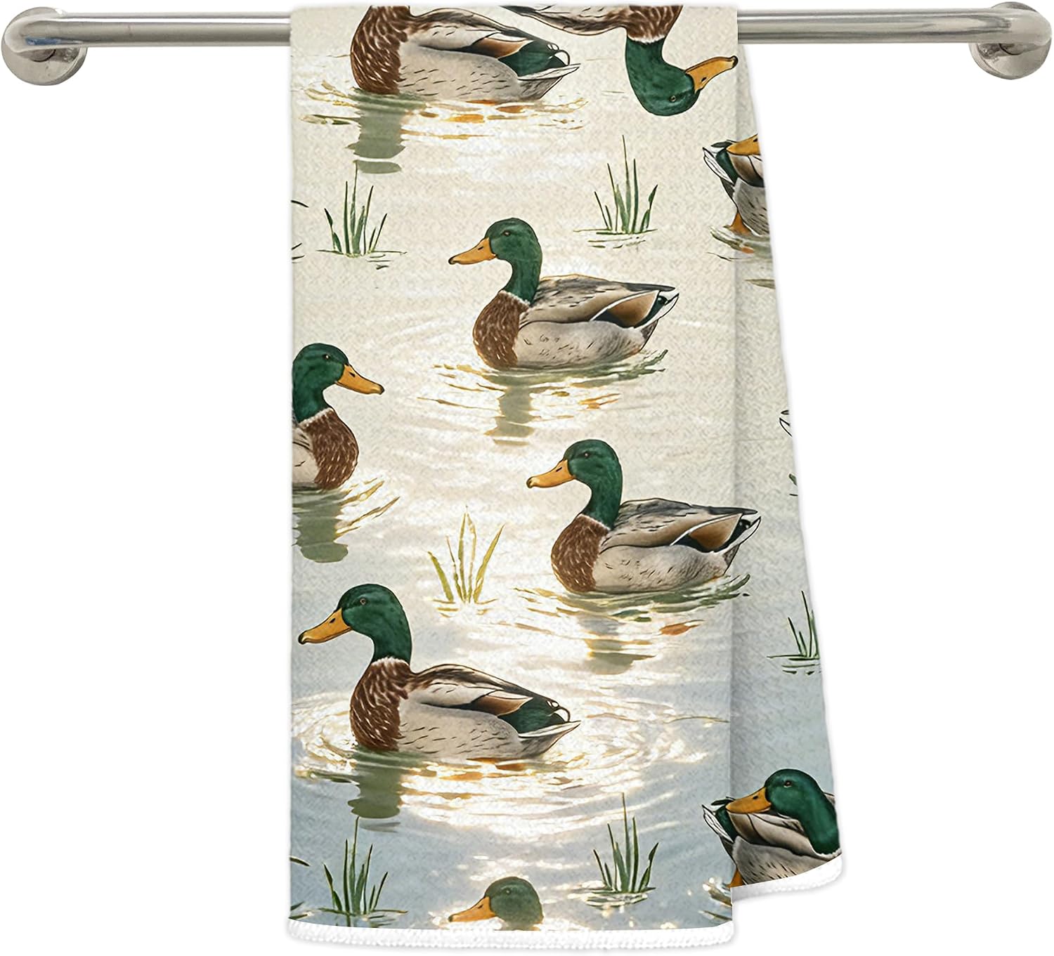 Rustic Mallard Duck Kitchen Towels, Duck Lover Gifts Decorative Hand Tea Towels for Bathroom, Farmhouse Wildlife Dish Towel Drying Cloth, 16x24 Inches
