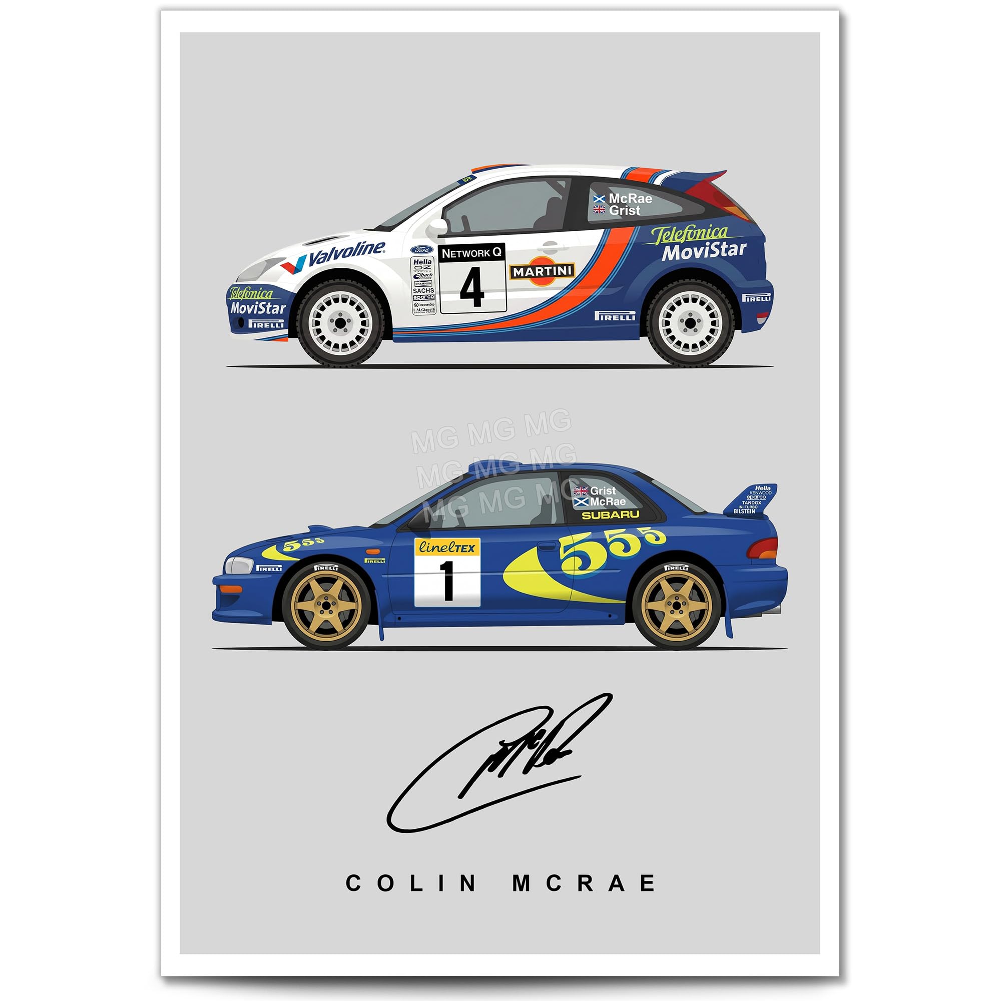 Colin Mcrae Signed Car Artwork Autograph A4 Poster Photo Framed Memorabilia Gift WRC Rally (A3 Poster Only)