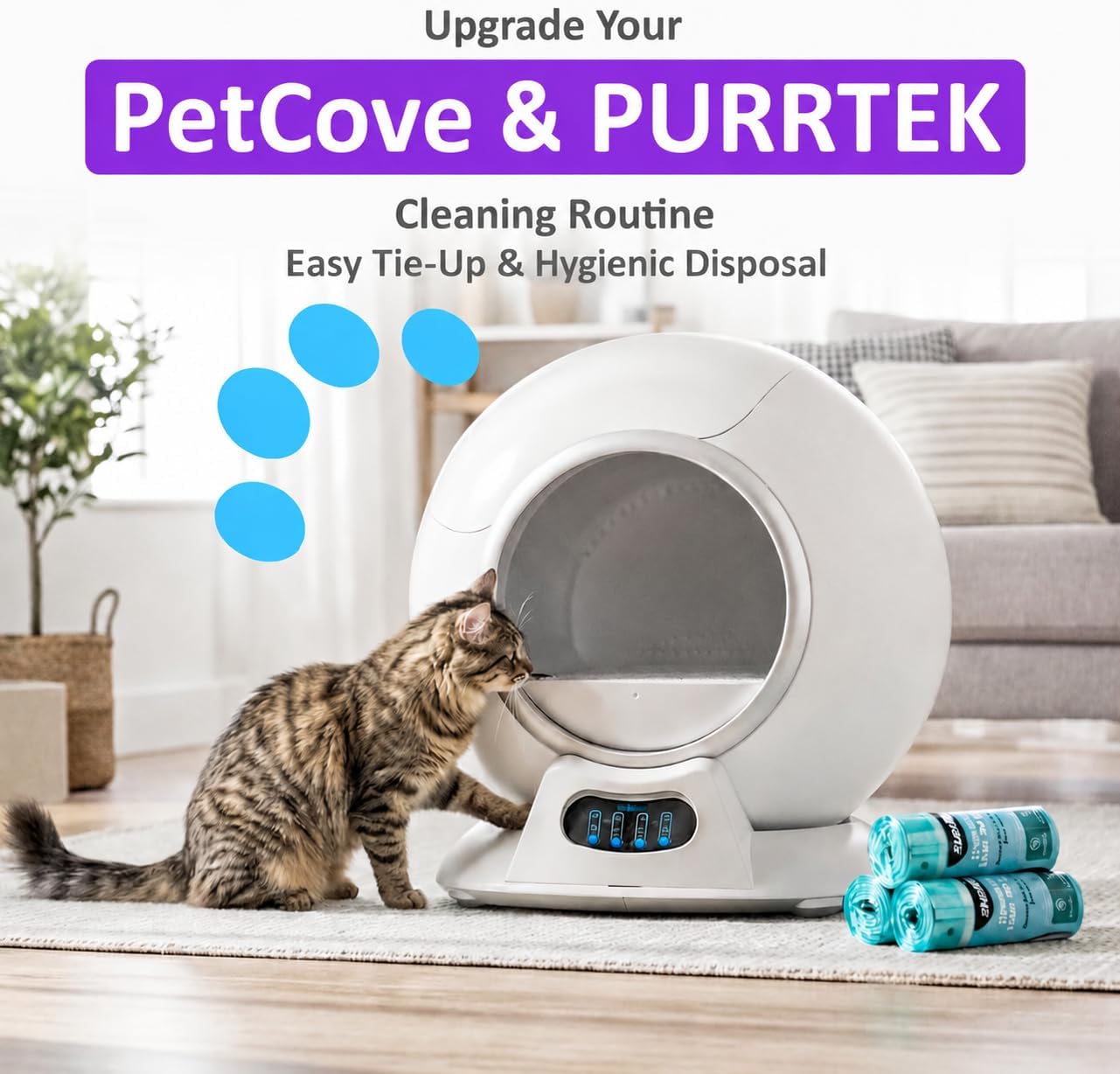 50 Count Cat Litter Liners - Compatible with Petcove & Purrtek Litter Boxes – Heavy Duty, Leak-Proof