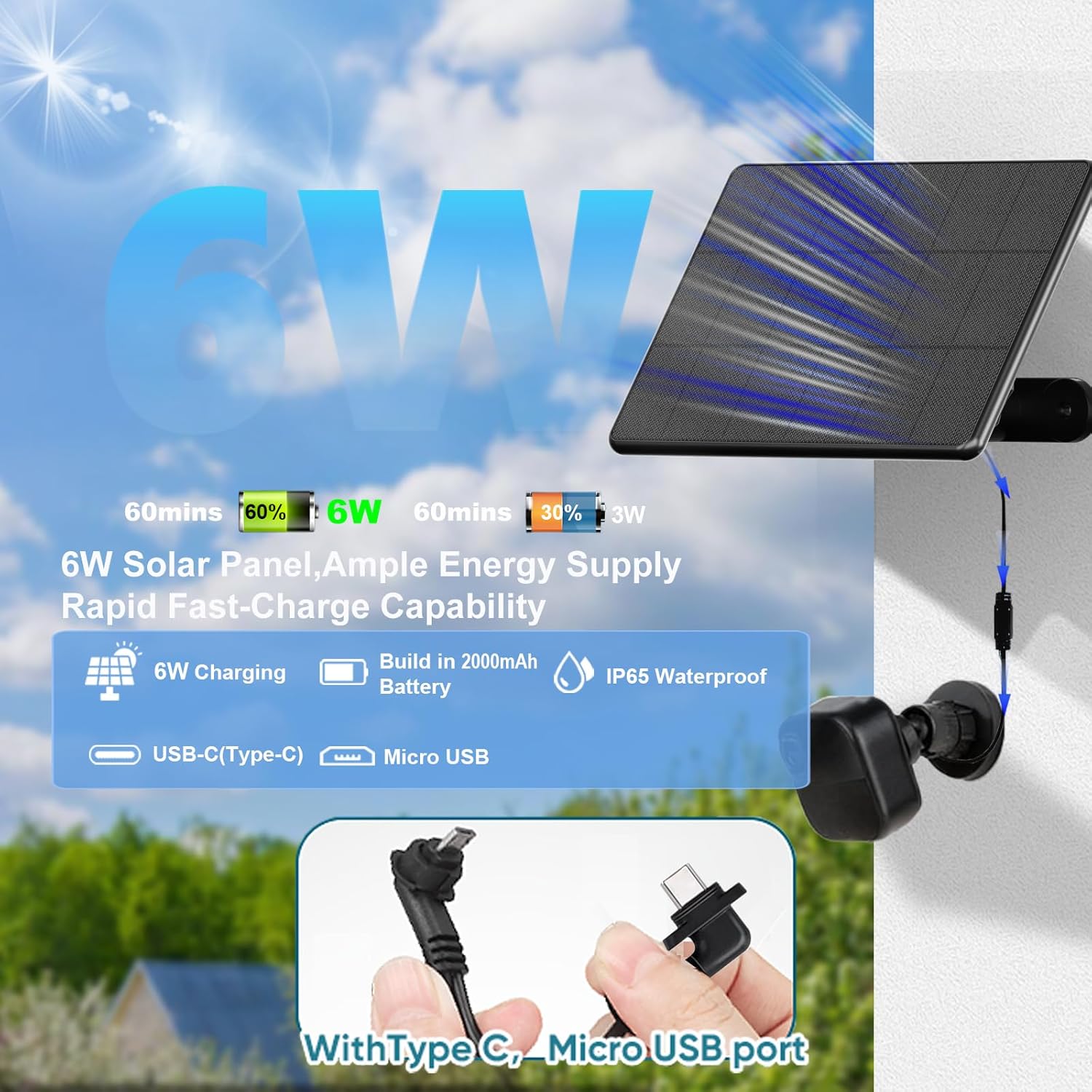 6W Solar Panel with 2000Ah Battery for Blink, Solar Charger with 360° Adjustable Mount 5.9in to 8.7in, 9.8ft Cable and Waterproof for Outdoor 4(4th Gen)/Outdoor/(3rd Gen) XT3 and XT/XT2 Camera