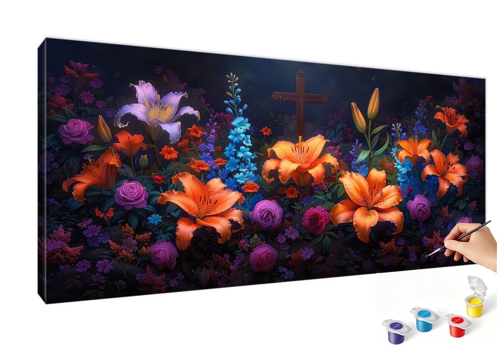 Malowanie według liczb XXL, lilia, malowanie według liczb, dla dorosłych, kolor pomarańczowy, 80 x 160 cm, bez ramki, zestaw do malowania według numerów z farbami akrylowymi i pędzlami, niegniotące