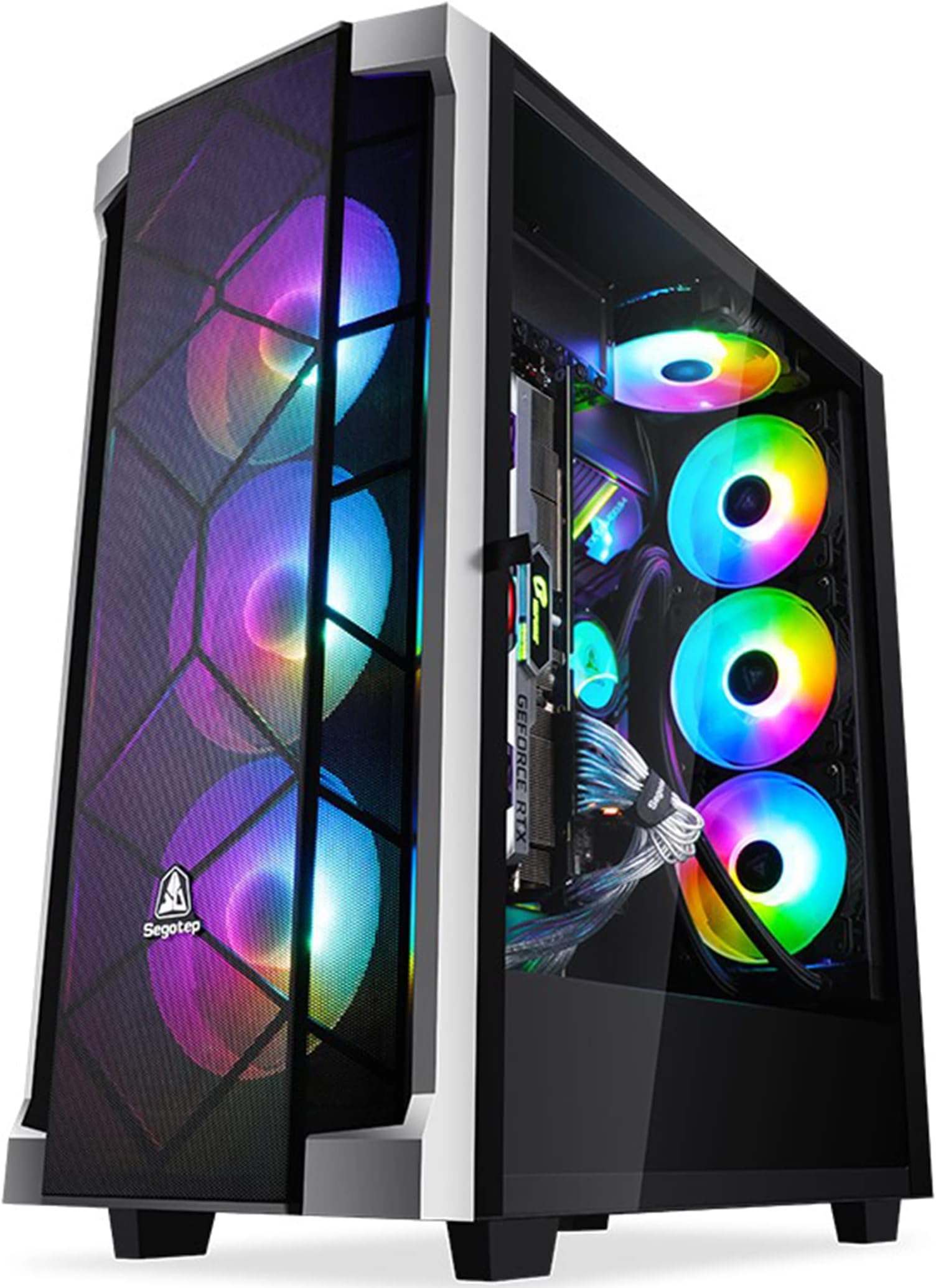 Segotep T1 Full-Tower E-ATX Gaming PC Case, Graphics Card Vertical Mounting w/Tempered Glass Side Panel, USB 3.0 Type-C I/O, Cable Management/Optional 360mm Radiator (No Fan Included)