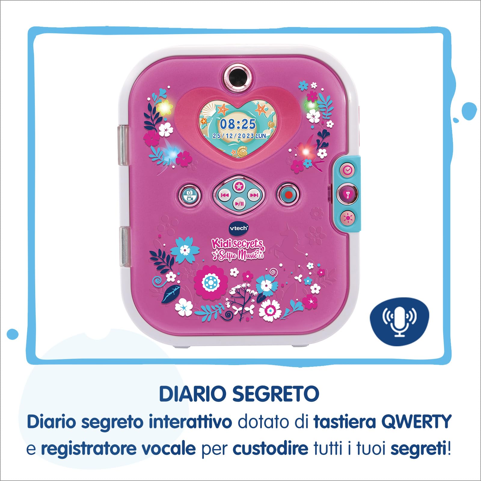 VTech KidiSecrets Selfie Music 2.0, Diario Segreto Interattivo per Bambini con Doppia Fotocamera e MP3, Diario Elettronico con Schermo a Colori e Tastiera, Lingua Italiana, Batterie Incluse, 6-12 Anni