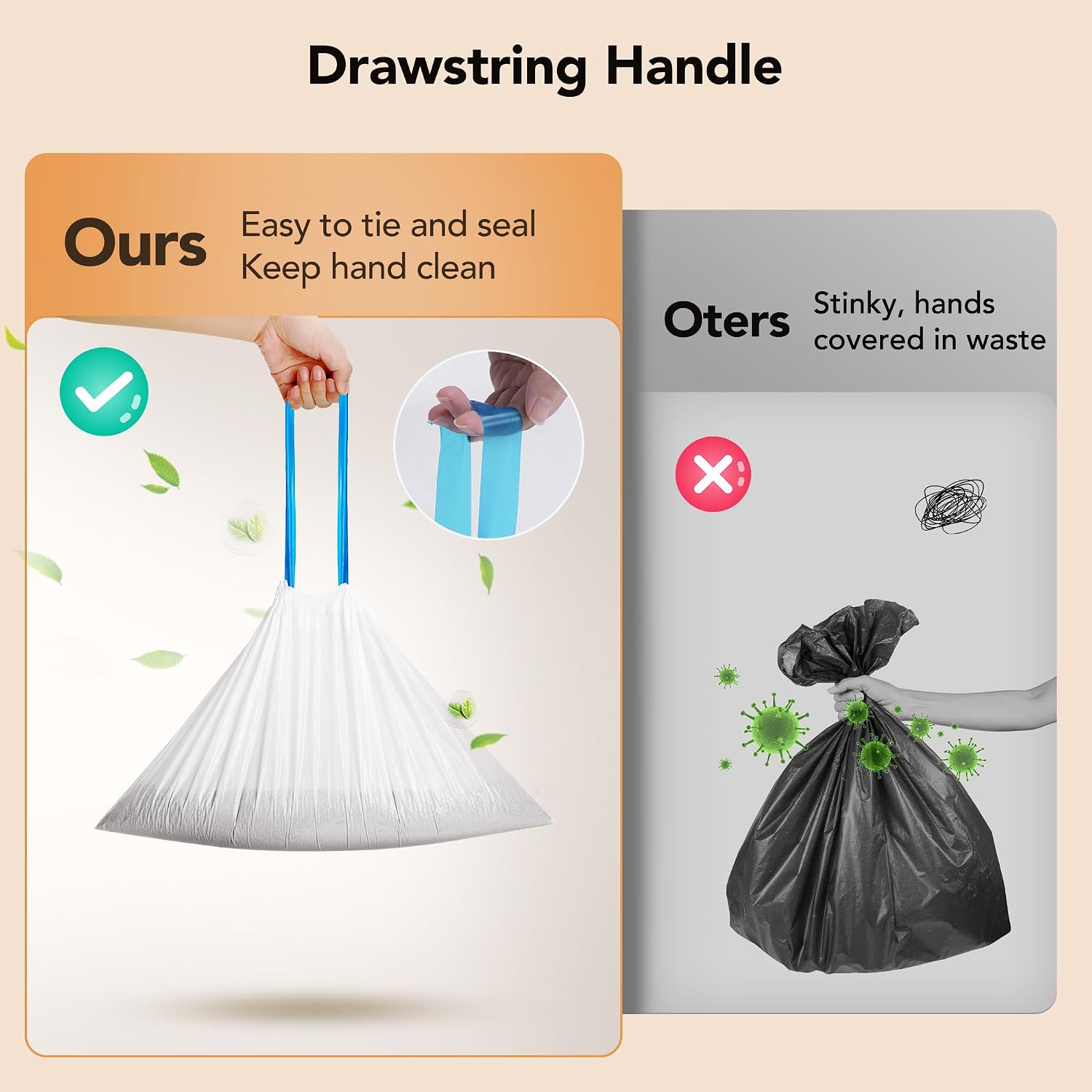 Thereye Cat Litter Box Liner - 60PCS Heavy Duty Drawstring Trash Bags for Thereye ER-SC08 Automatic Self-Cleaning Boxes, Extra Thick Leakproof, 3 Rolls (20 Bags/Roll)